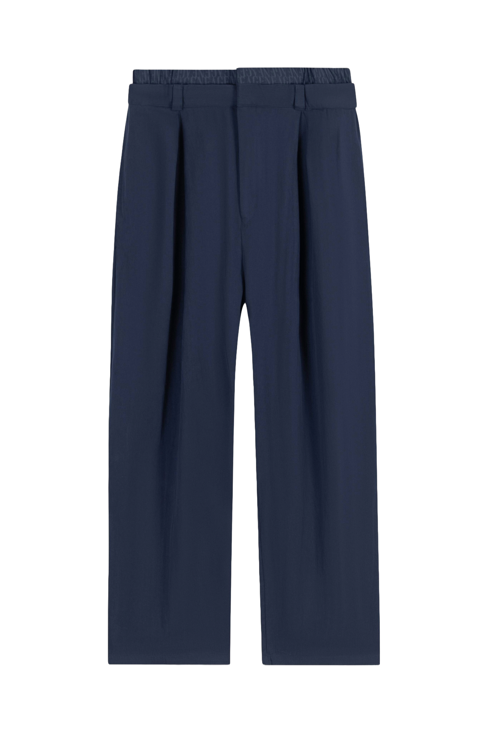 Navy Double-Waist Wide-Leg Pants