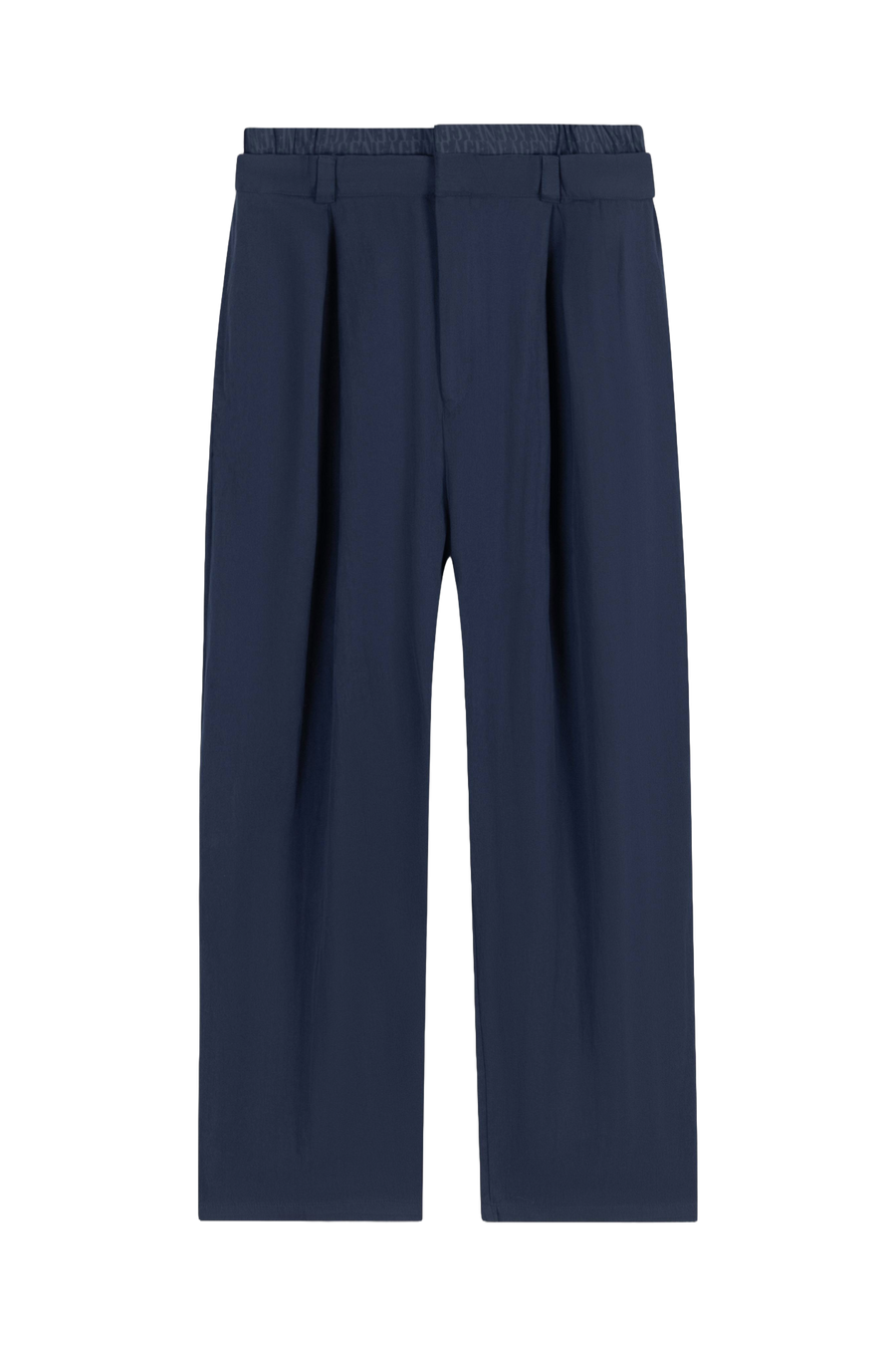 Navy Double-Waist Wide-Leg Pants