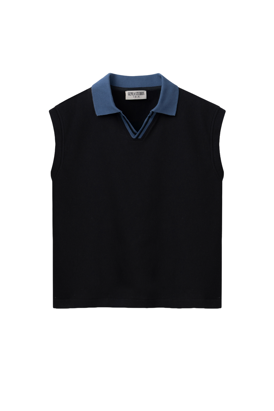 Black Boxy Sleeveless Ribbed Polo Top