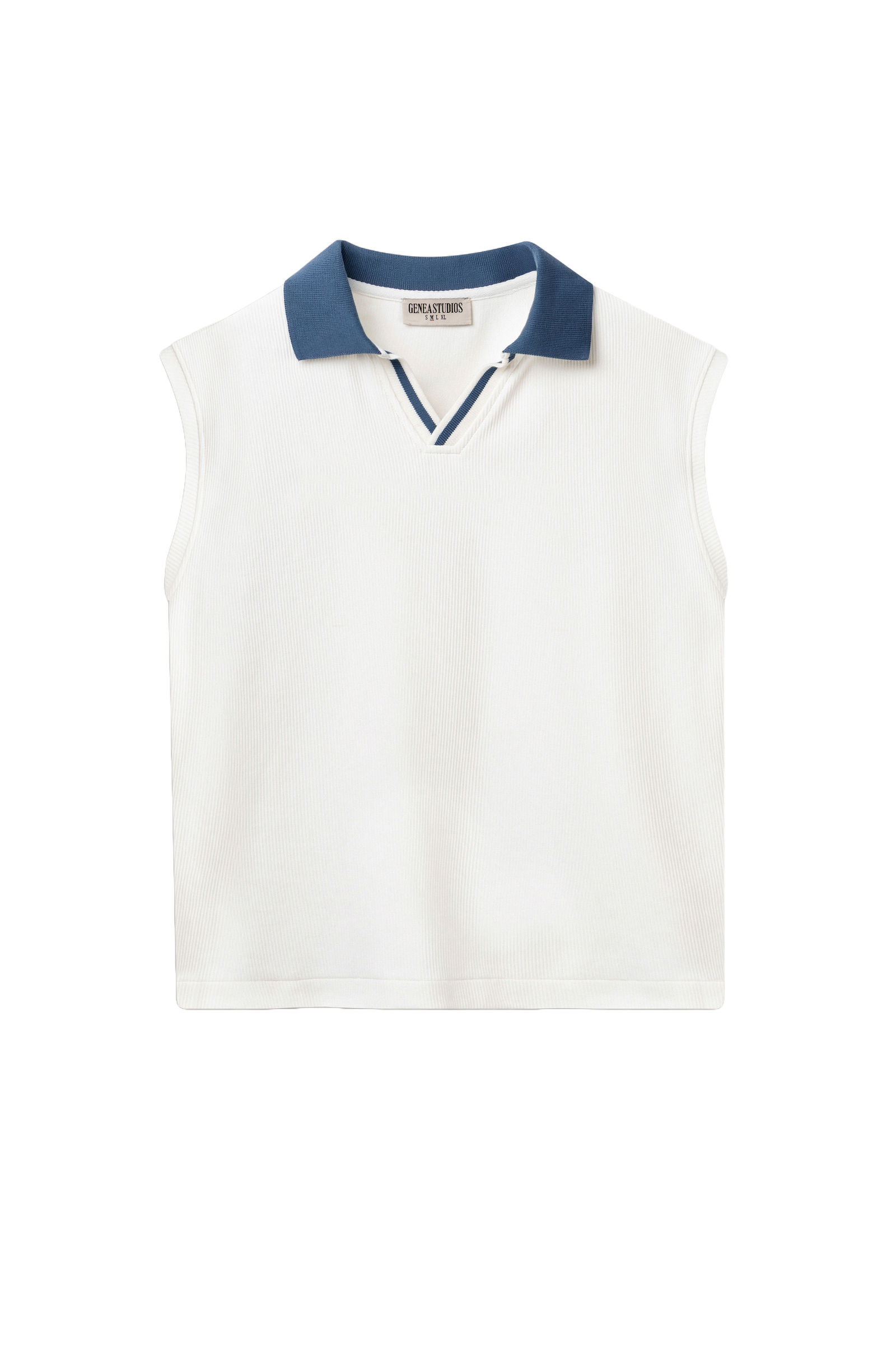 White Boxy Sleeveless Ribbed Polo Top
