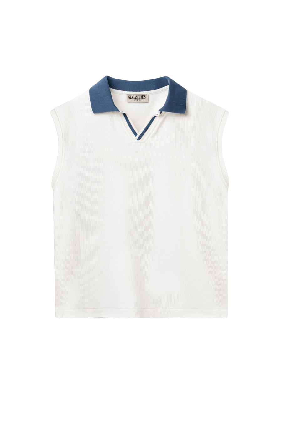 White Boxy Sleeveless Ribbed Polo Top