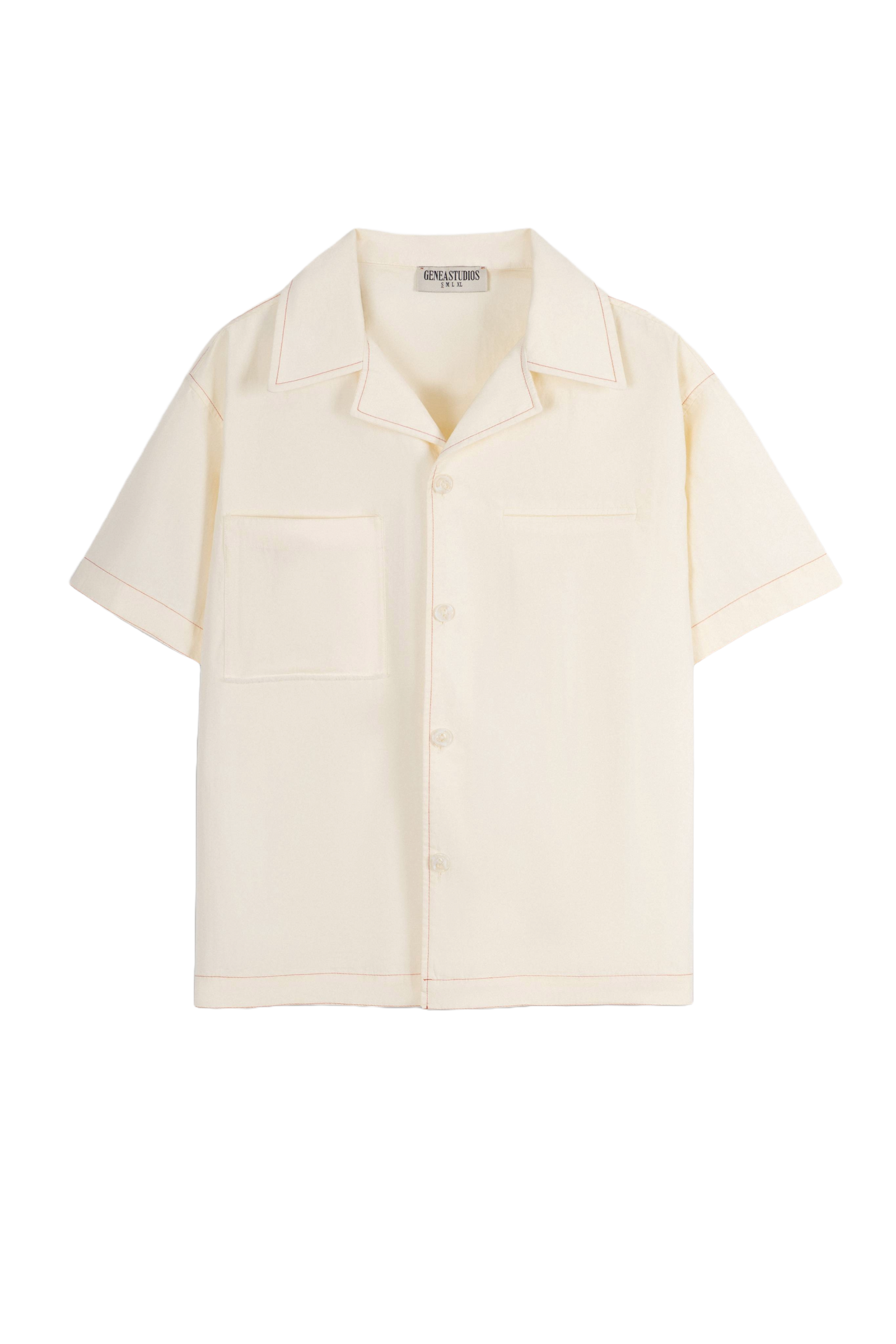 Off-White Short-Sleeve Contrast-Stitch Boxy Shirt
