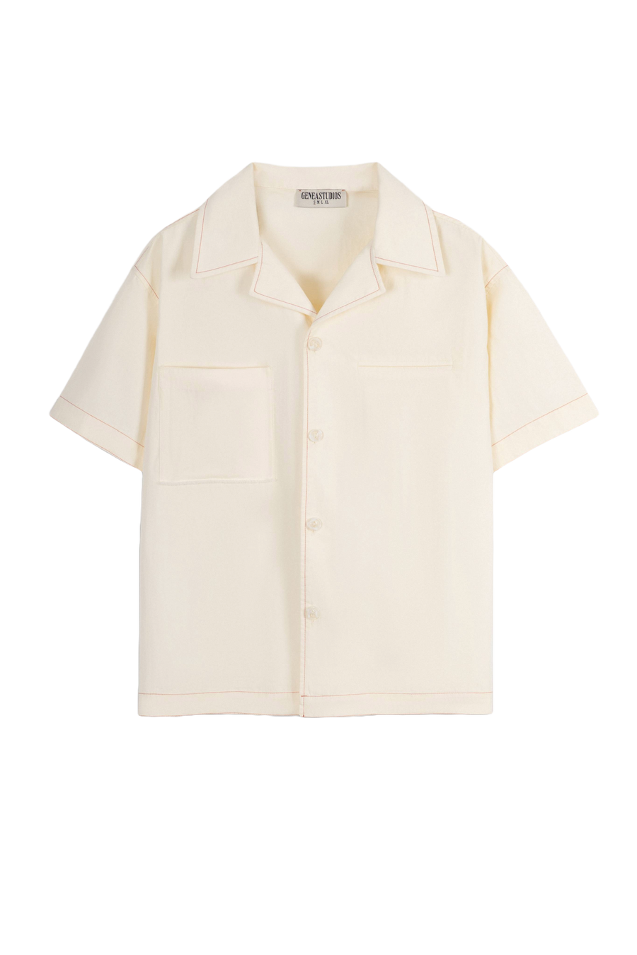 Off-White Short-Sleeve Contrast-Stitch Boxy Shirt