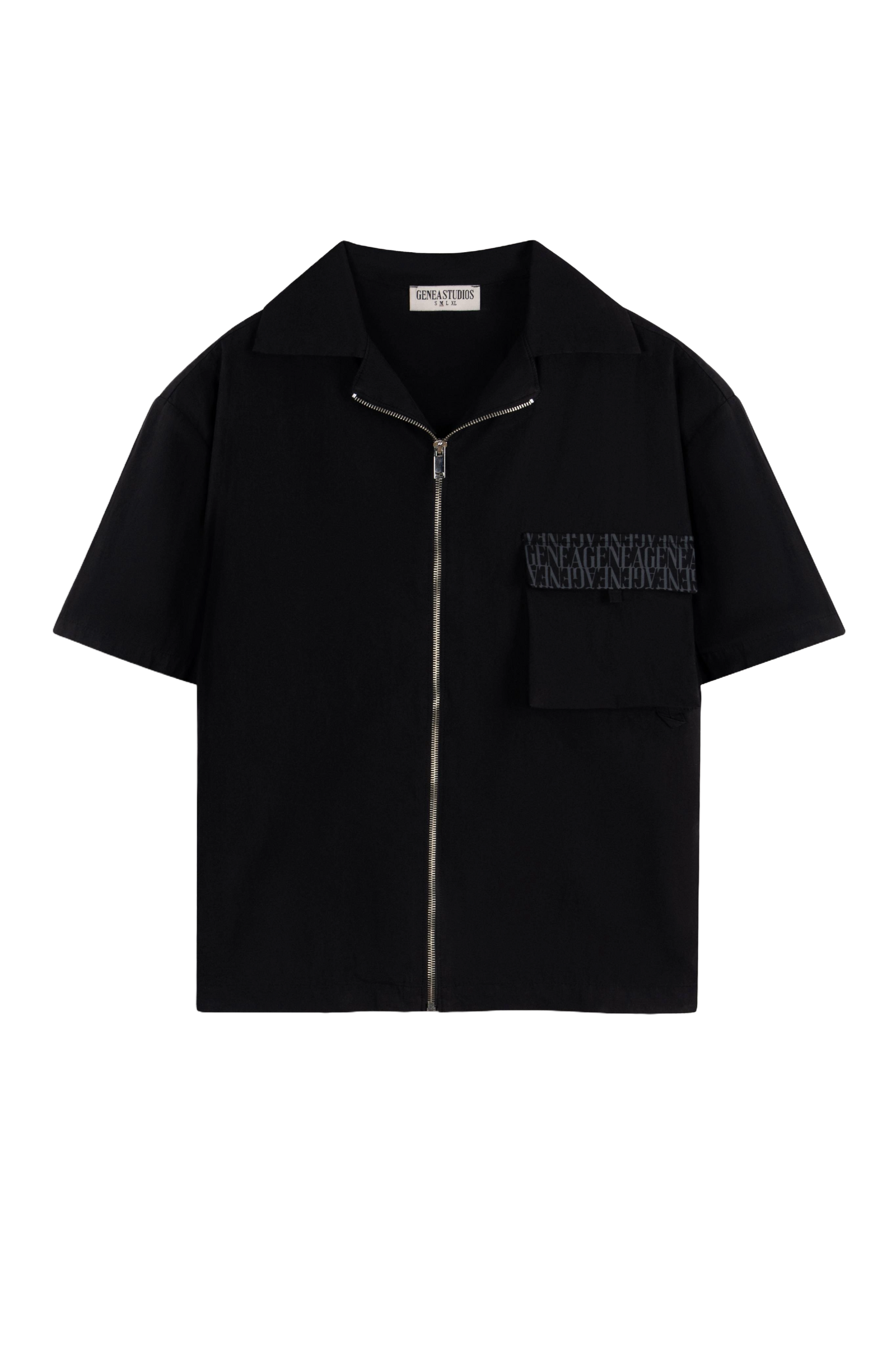 Black Short-sleeves Zip Overshirt