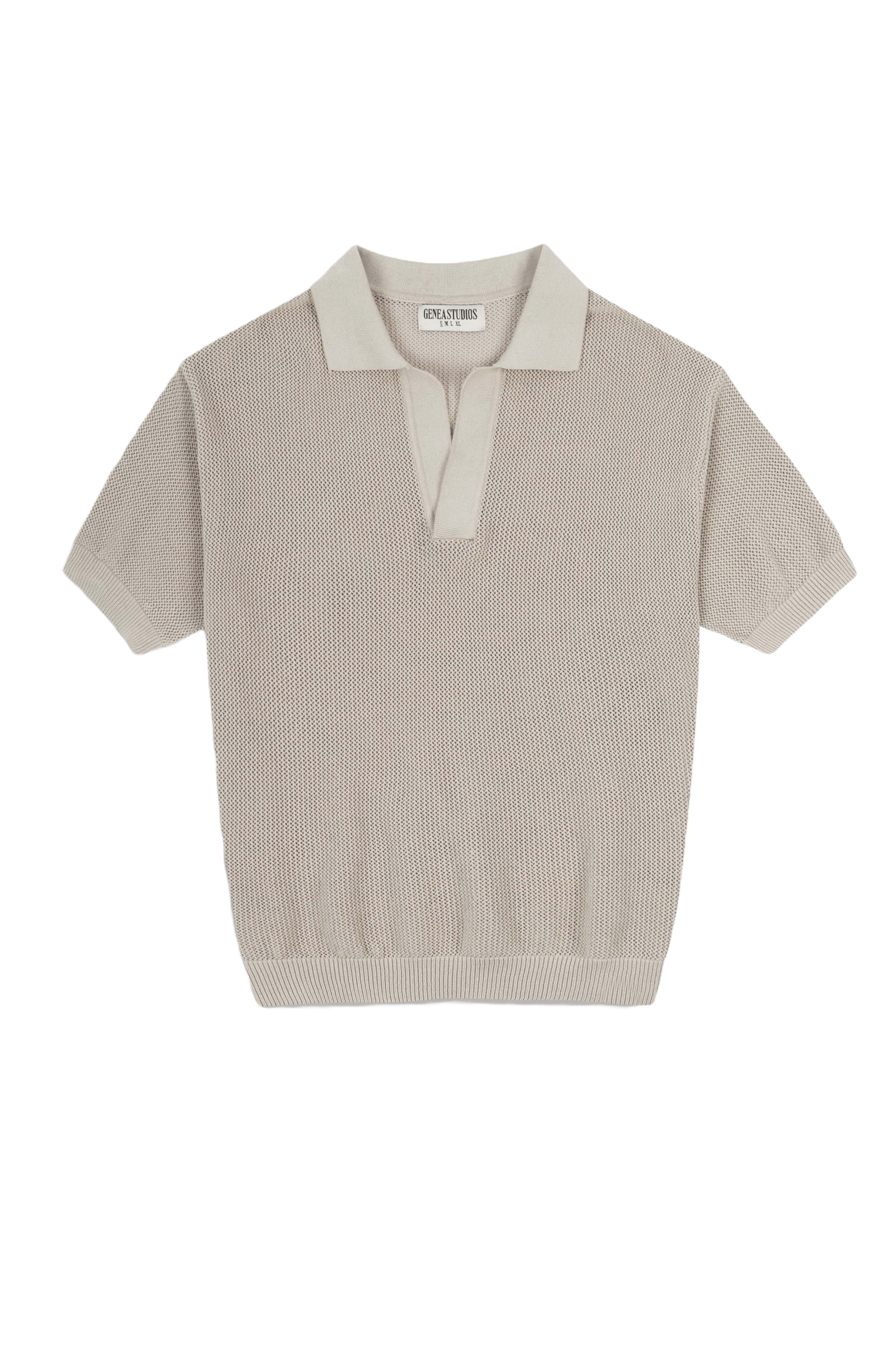 Beige Cotton Knitted Polo T-Shirt