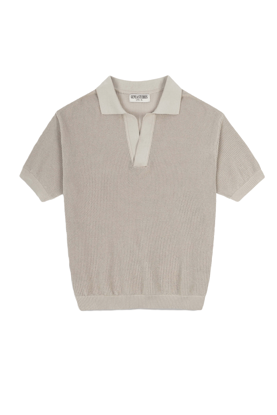Beige Cotton Knitted Polo T-Shirt