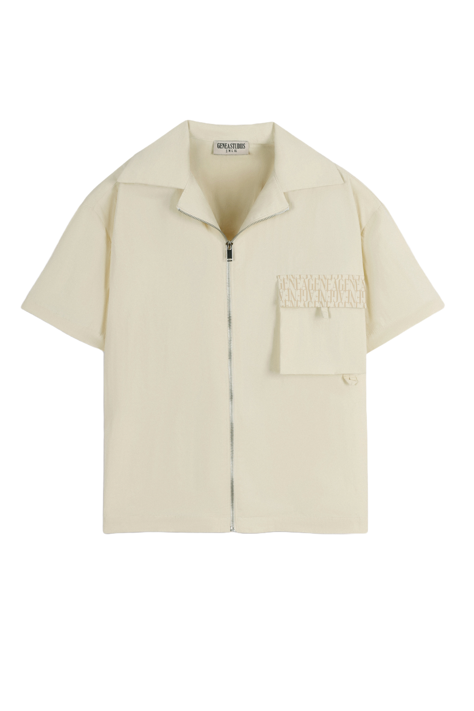 Cream Short-Sleeve Zip Overshirt