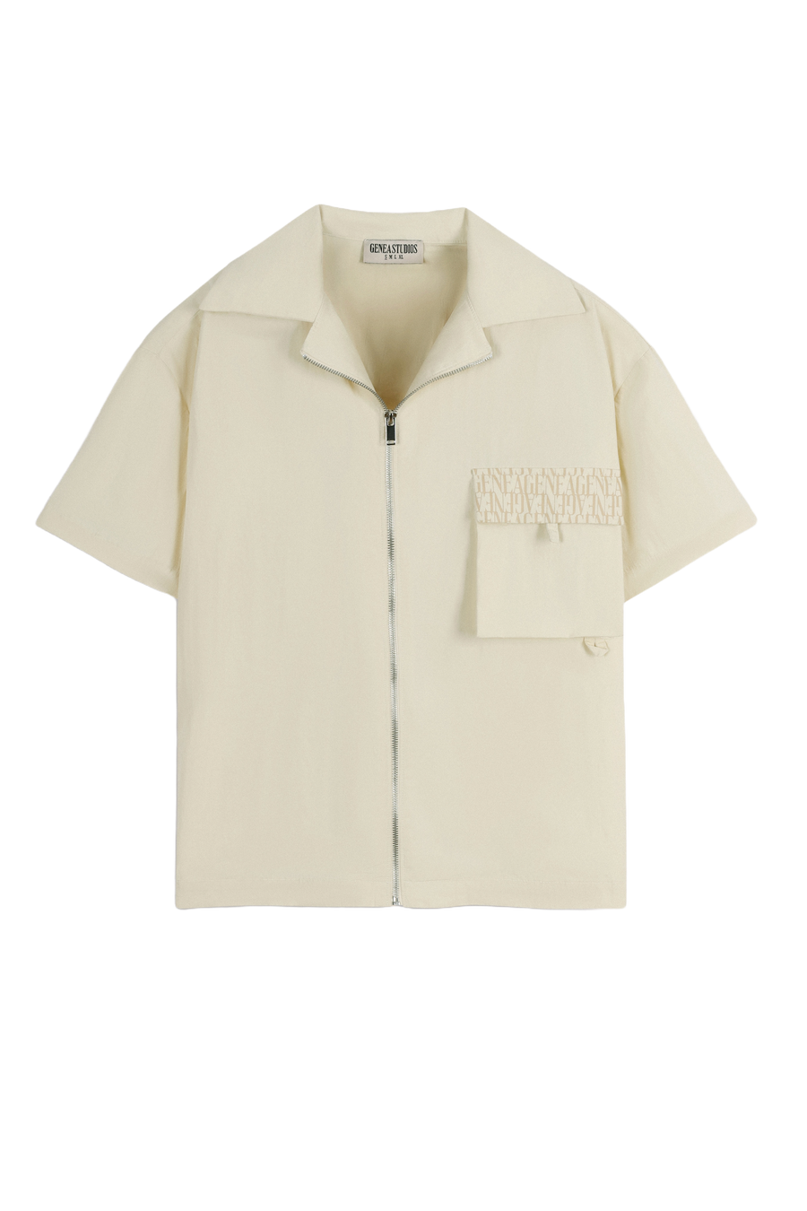 Cream Short-Sleeve Zip Overshirt