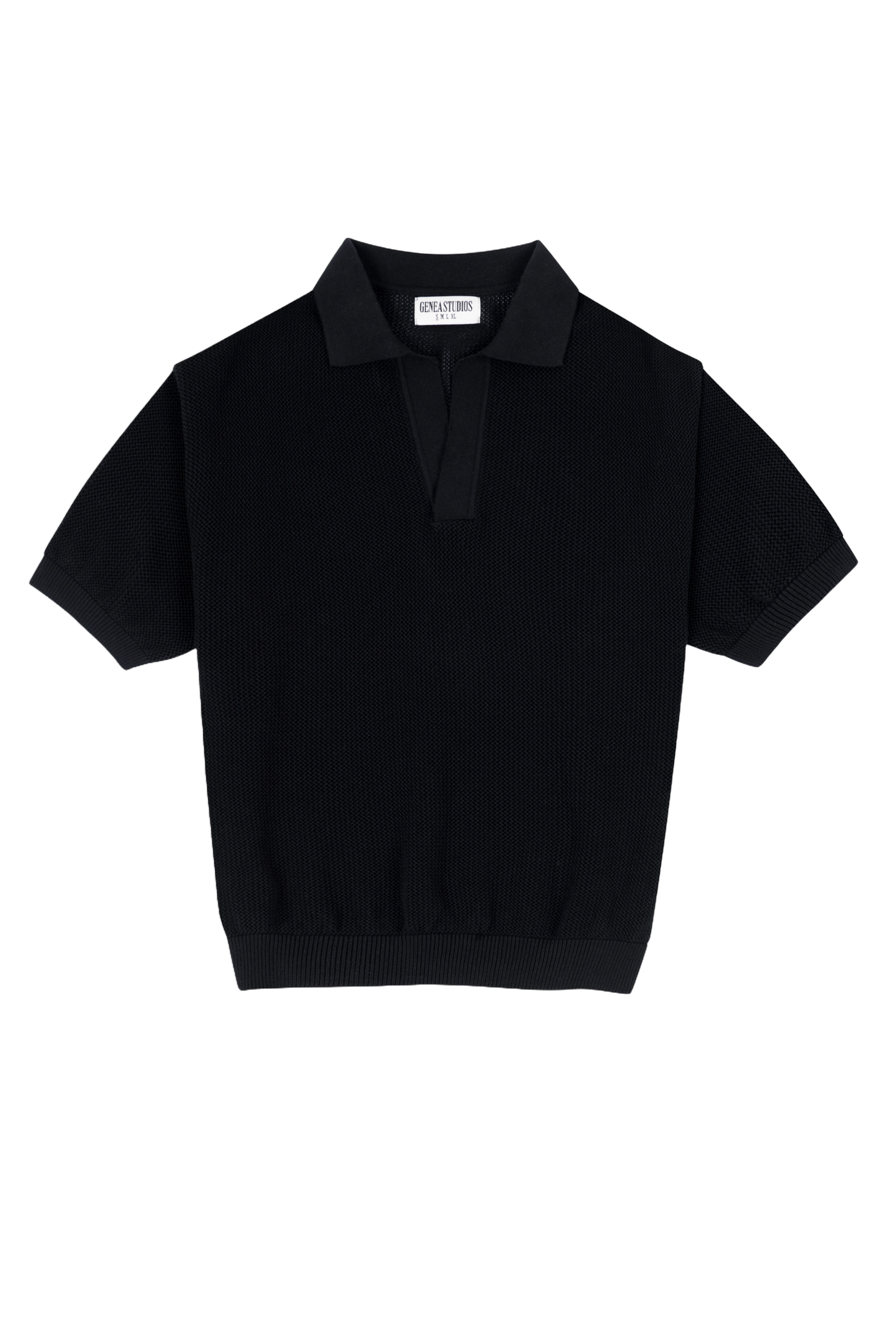 Black Cotton Knitted Polo T-Shirt