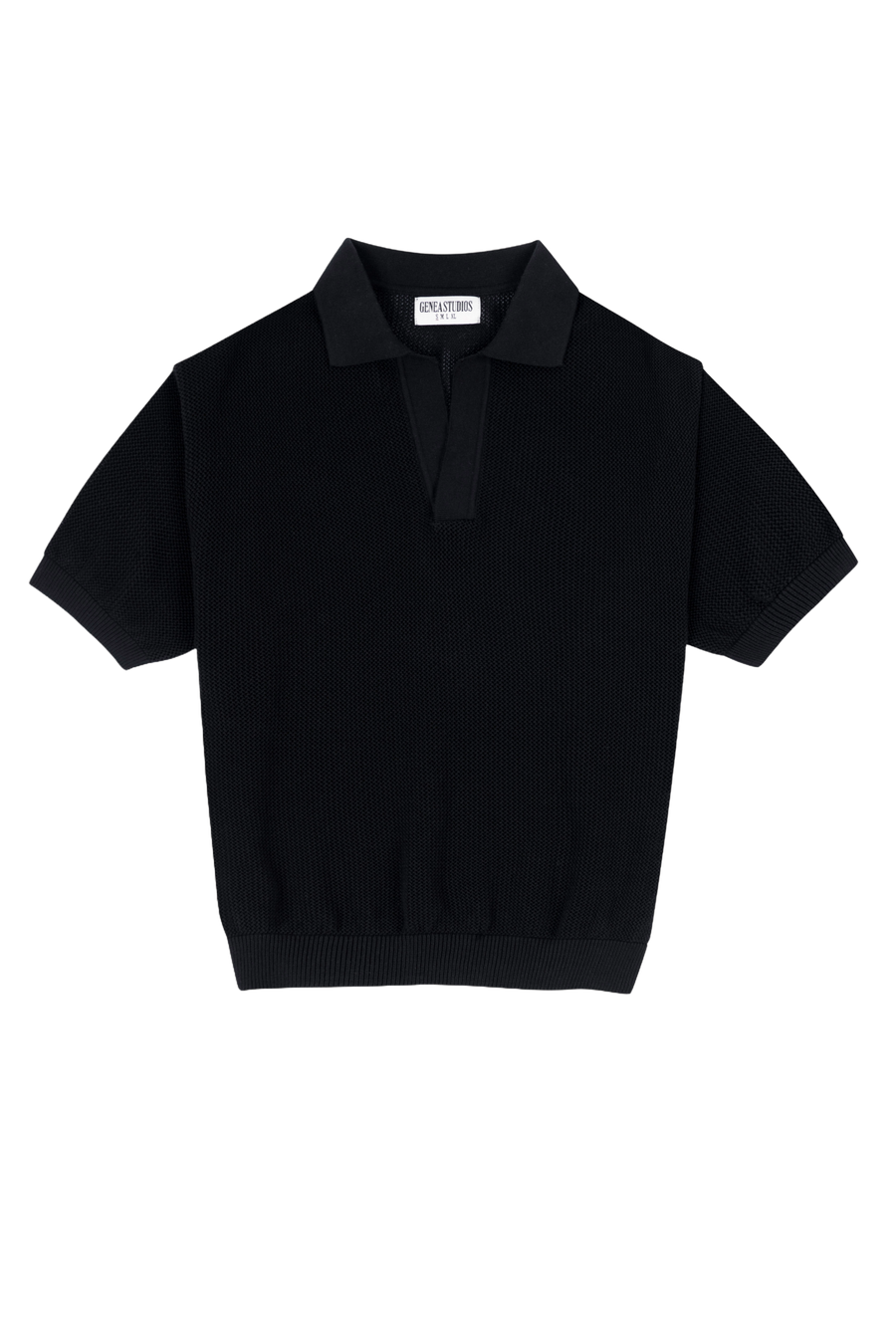 Black Cotton Knitted Polo T-Shirt
