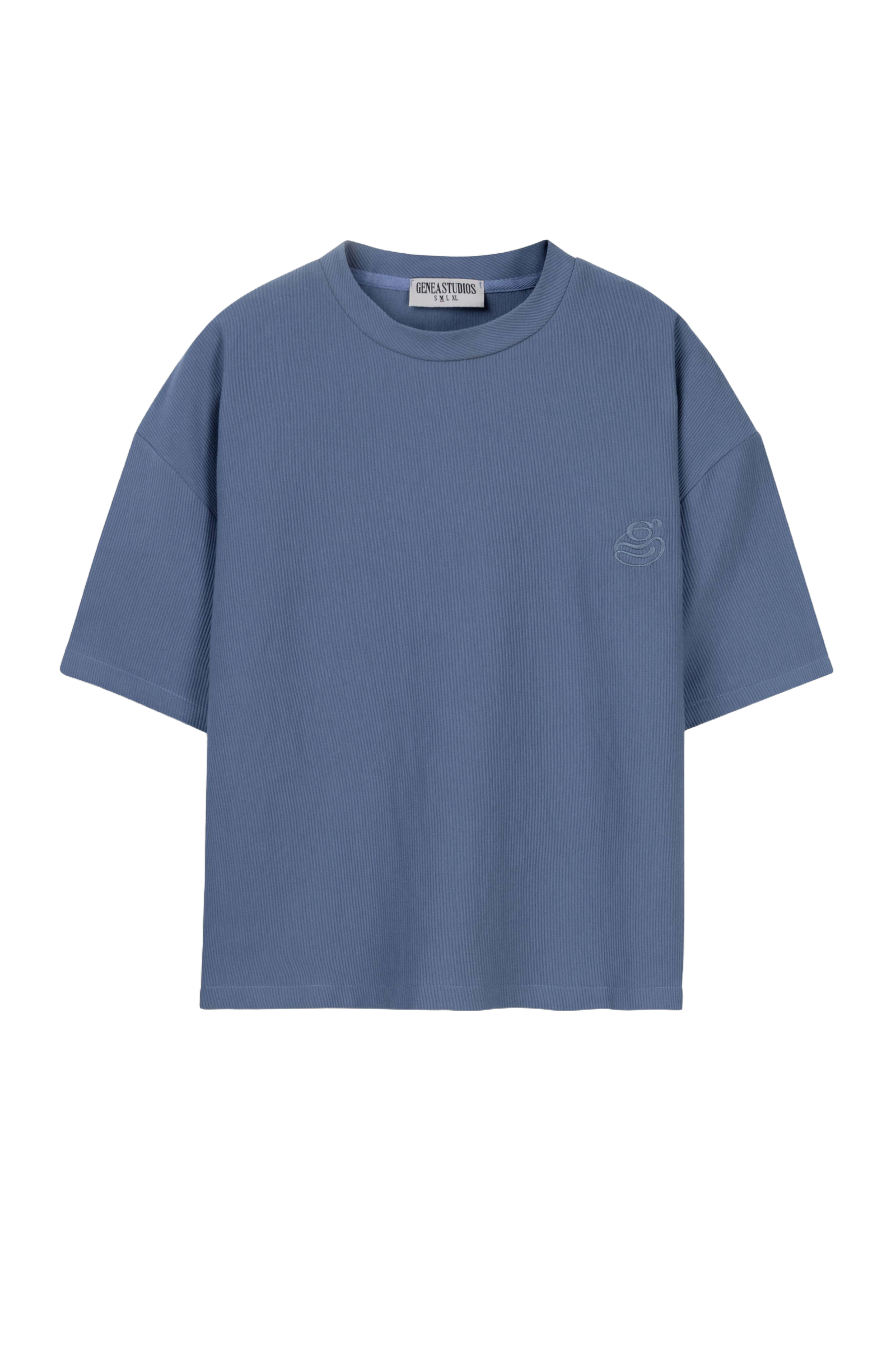 Blue Boxy Ribbed Basic T-Shirt