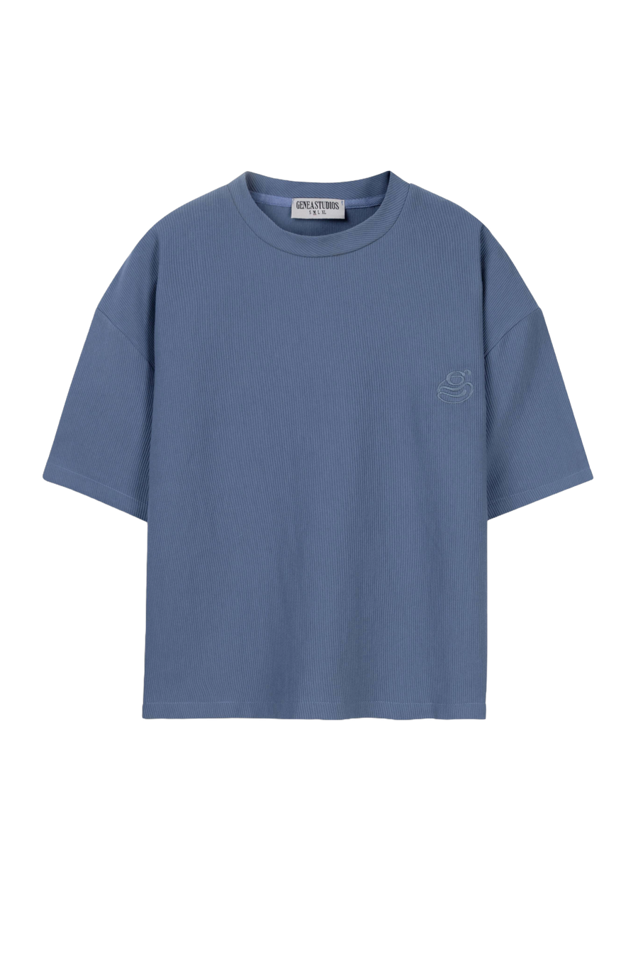 Blue Boxy Ribbed Basic T-Shirt