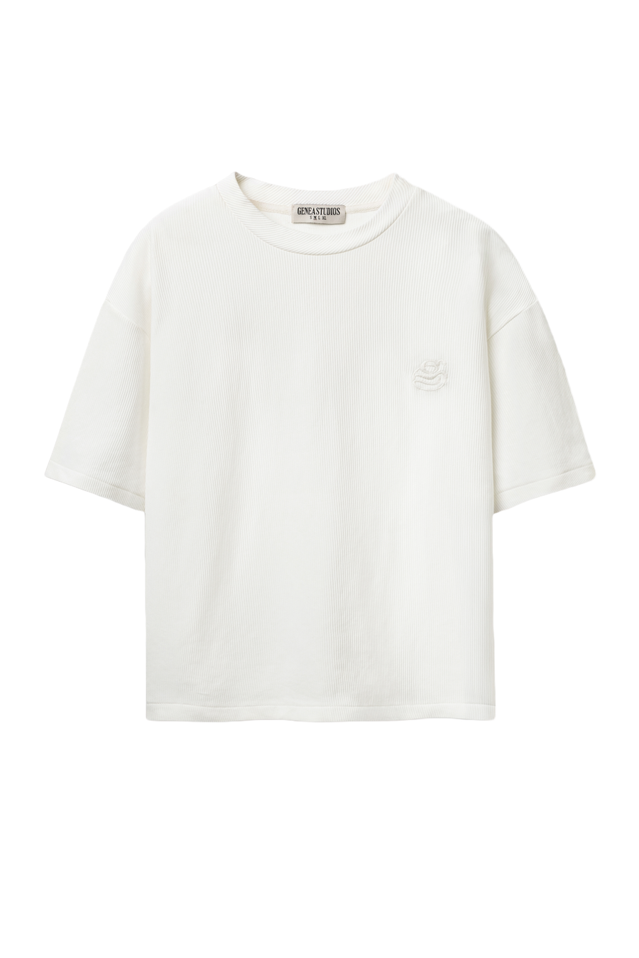 White Boxy Ribbed Basic T-Shirt