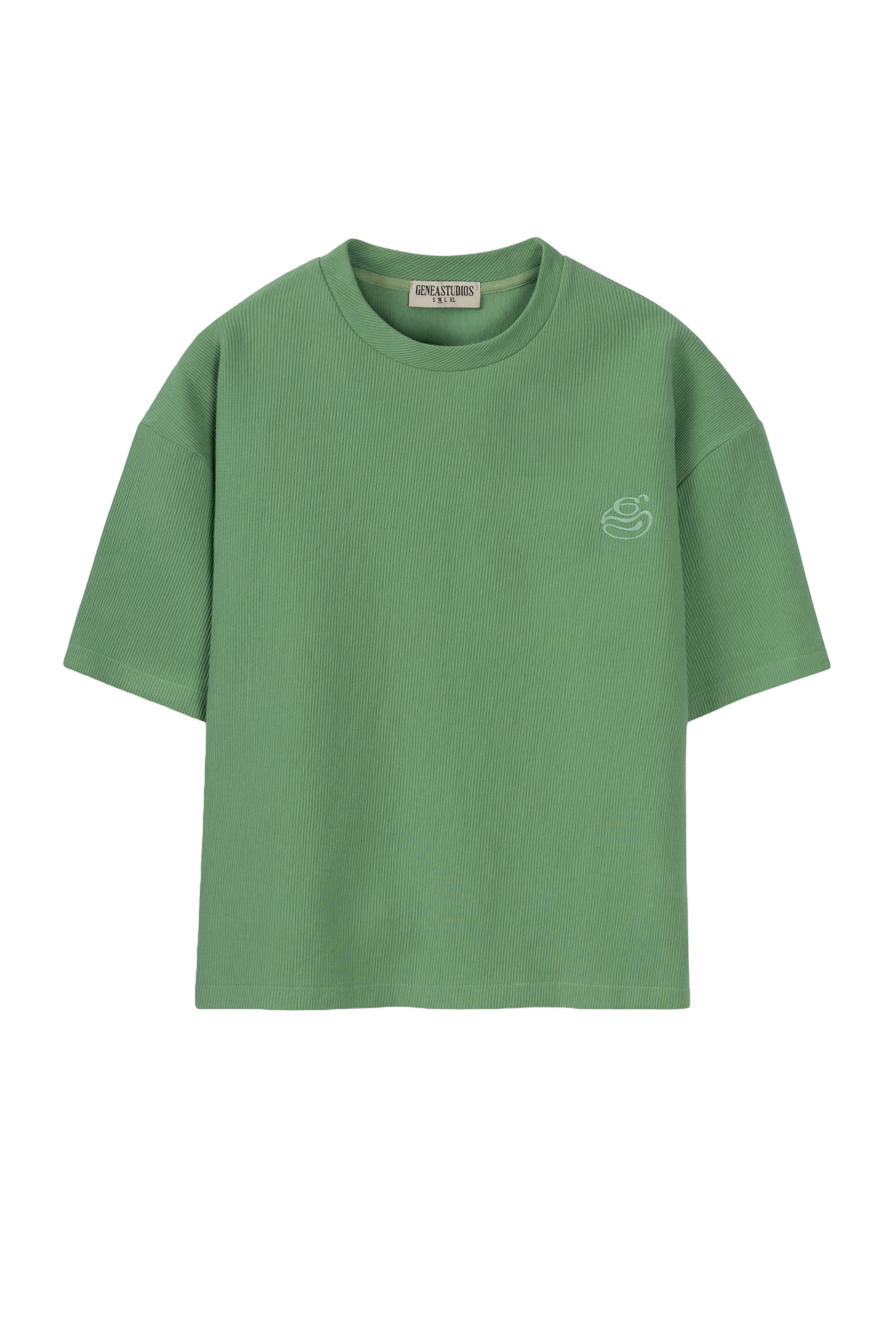 Green Boxy Ribbed Basic T-Shirt