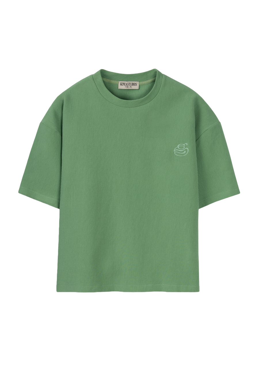 Green Boxy Ribbed Basic T-Shirt