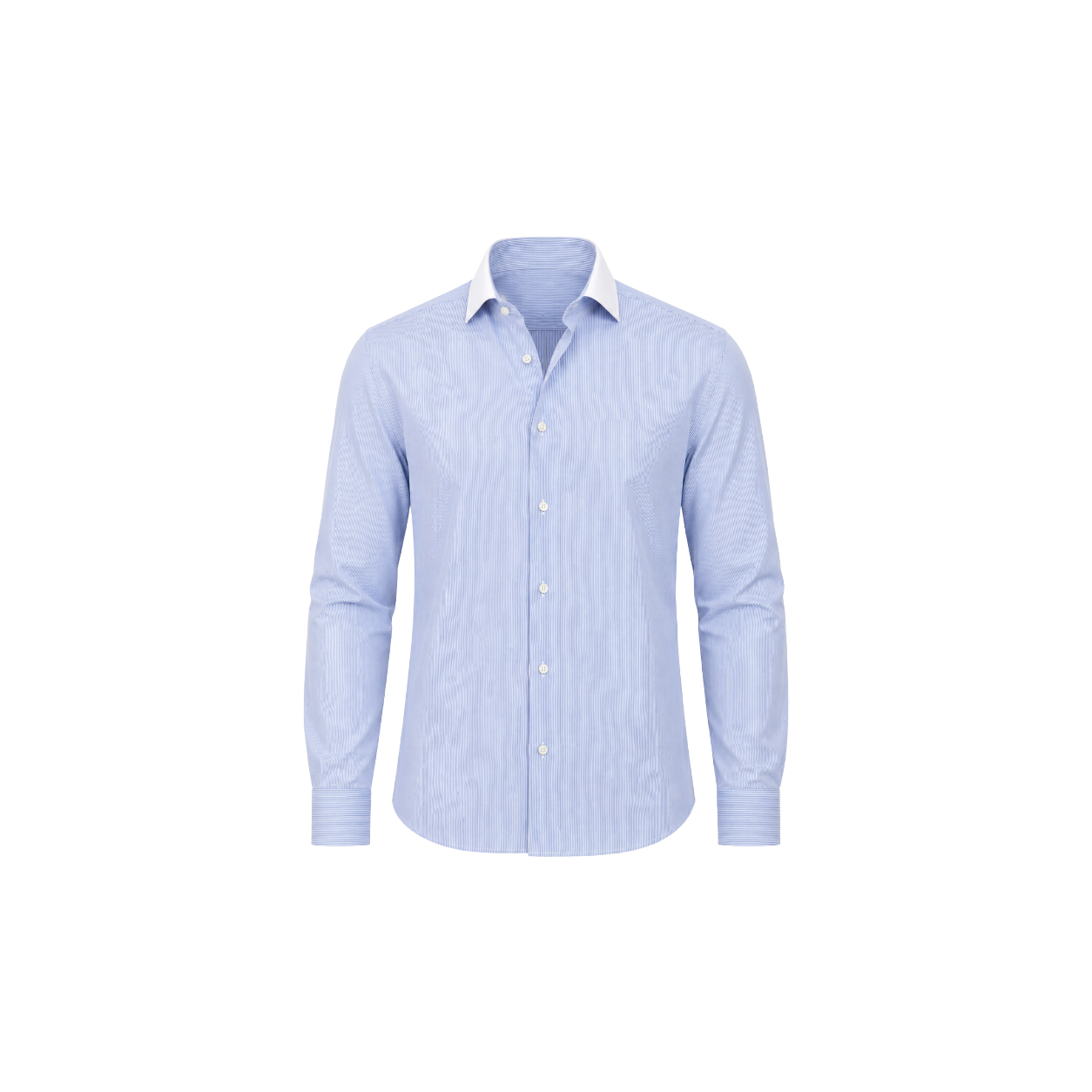 Light Blue Striped Poplin White Collar Shirt