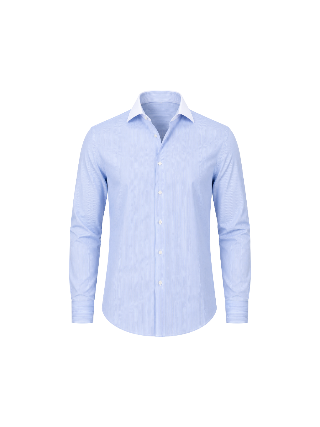 Navy Striped Poplin White Collar Shirt