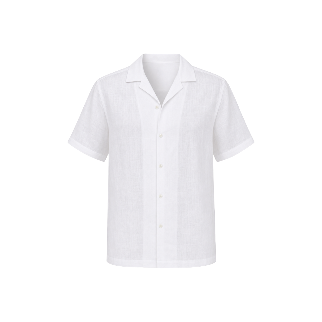 White Linen Half Sleeve Resort Collar Shirt