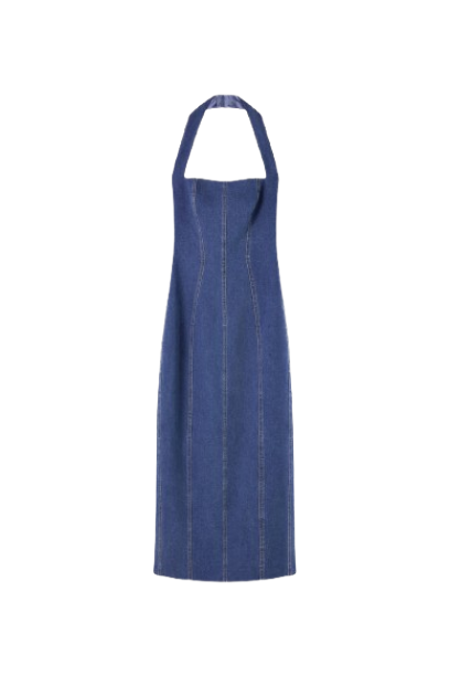 Cotton Mix Denim Halter Midi Dress