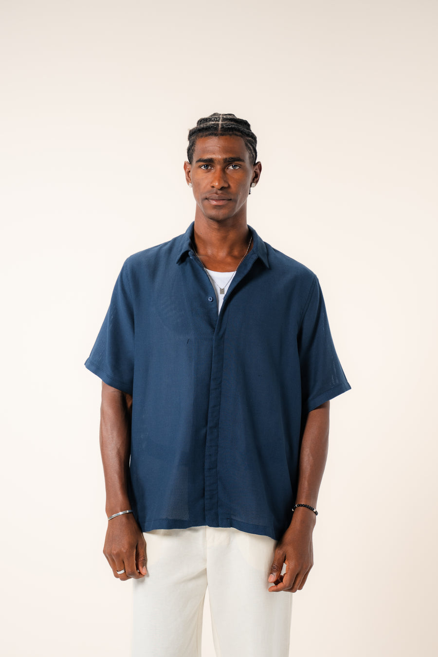Short Sleeve Cuban Shirt - Navy - image 1