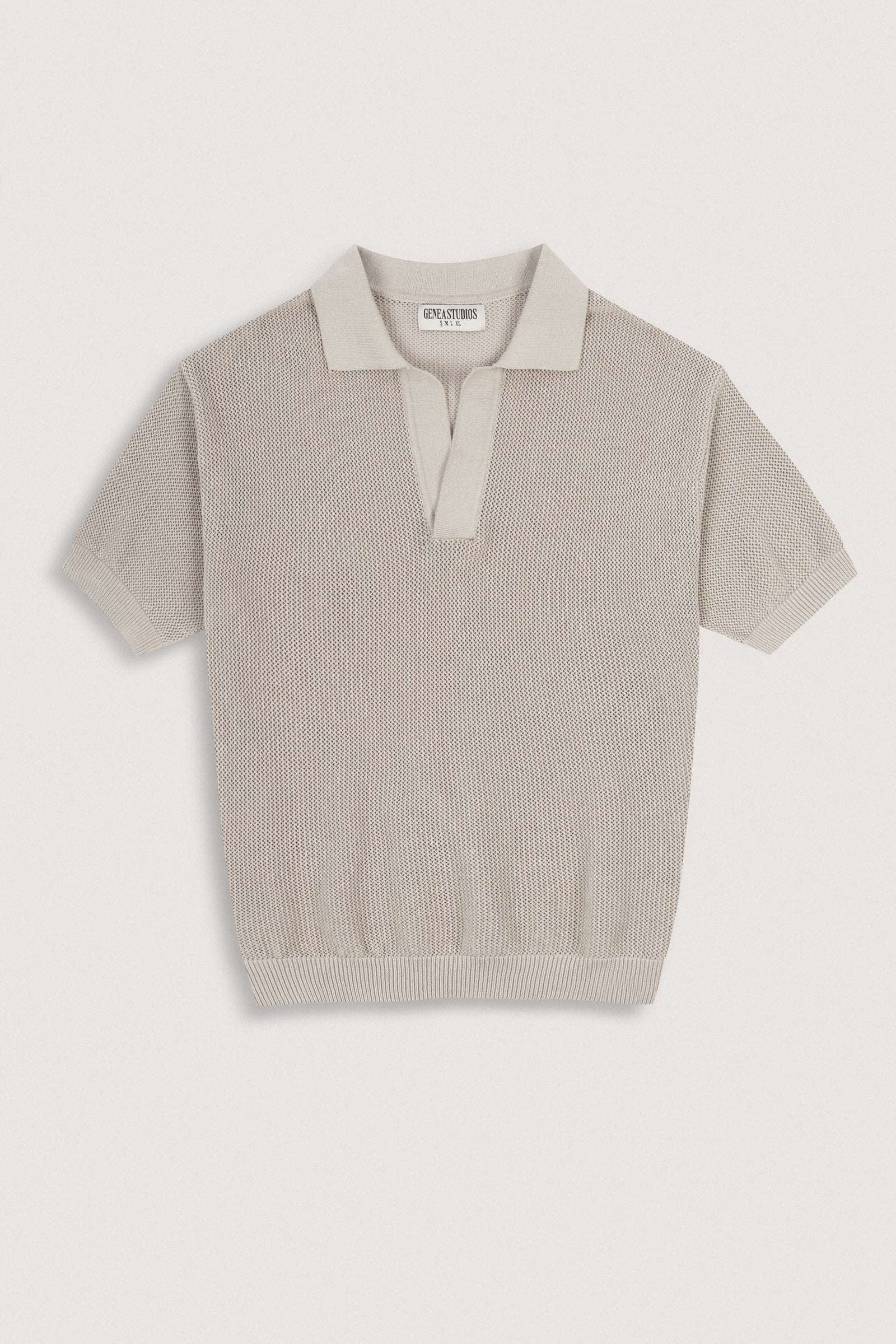 Beige Cotton Knitted Polo T-Shirt - Beige - image 1