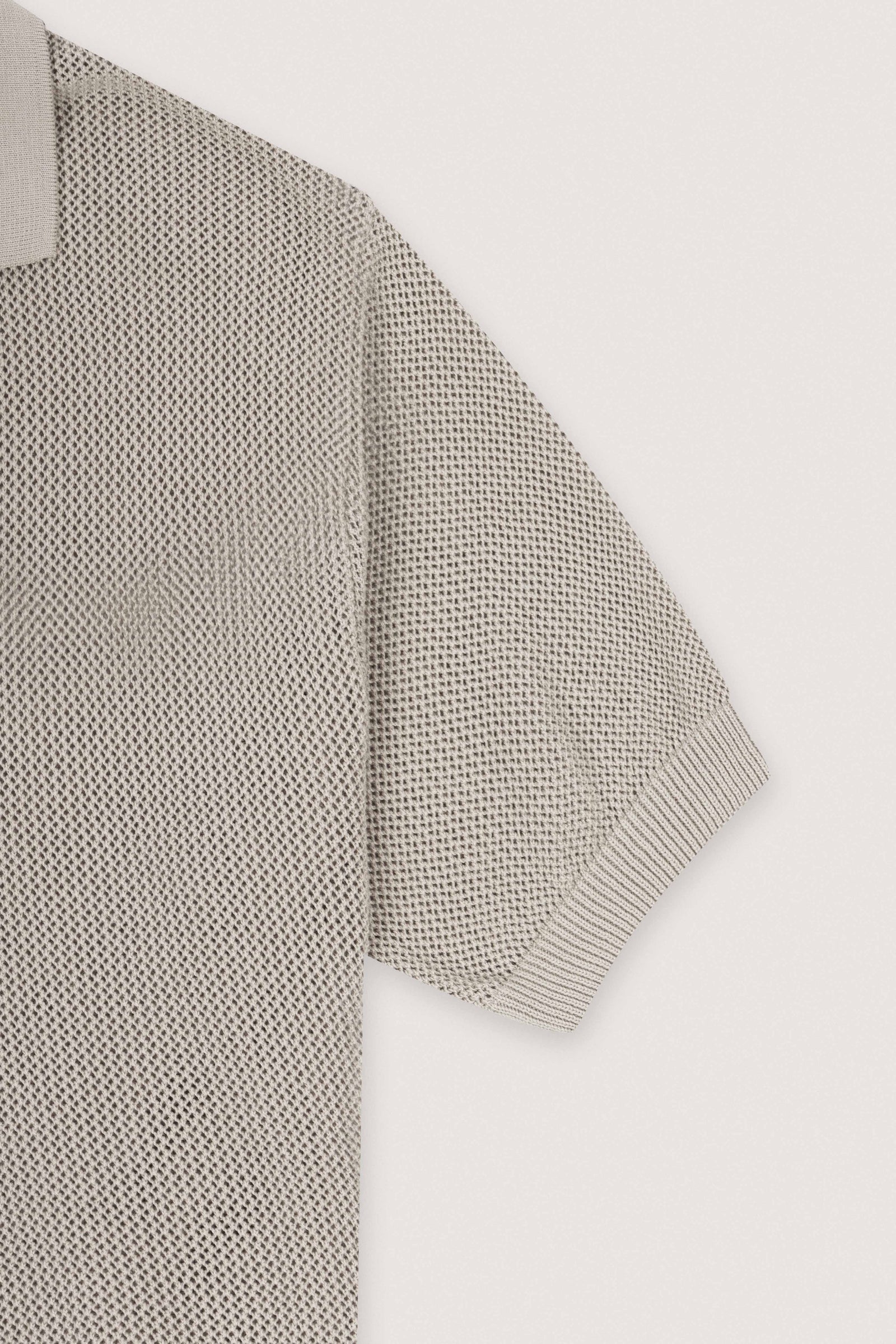 Beige Cotton Knitted Polo T-Shirt - Beige - image 3
