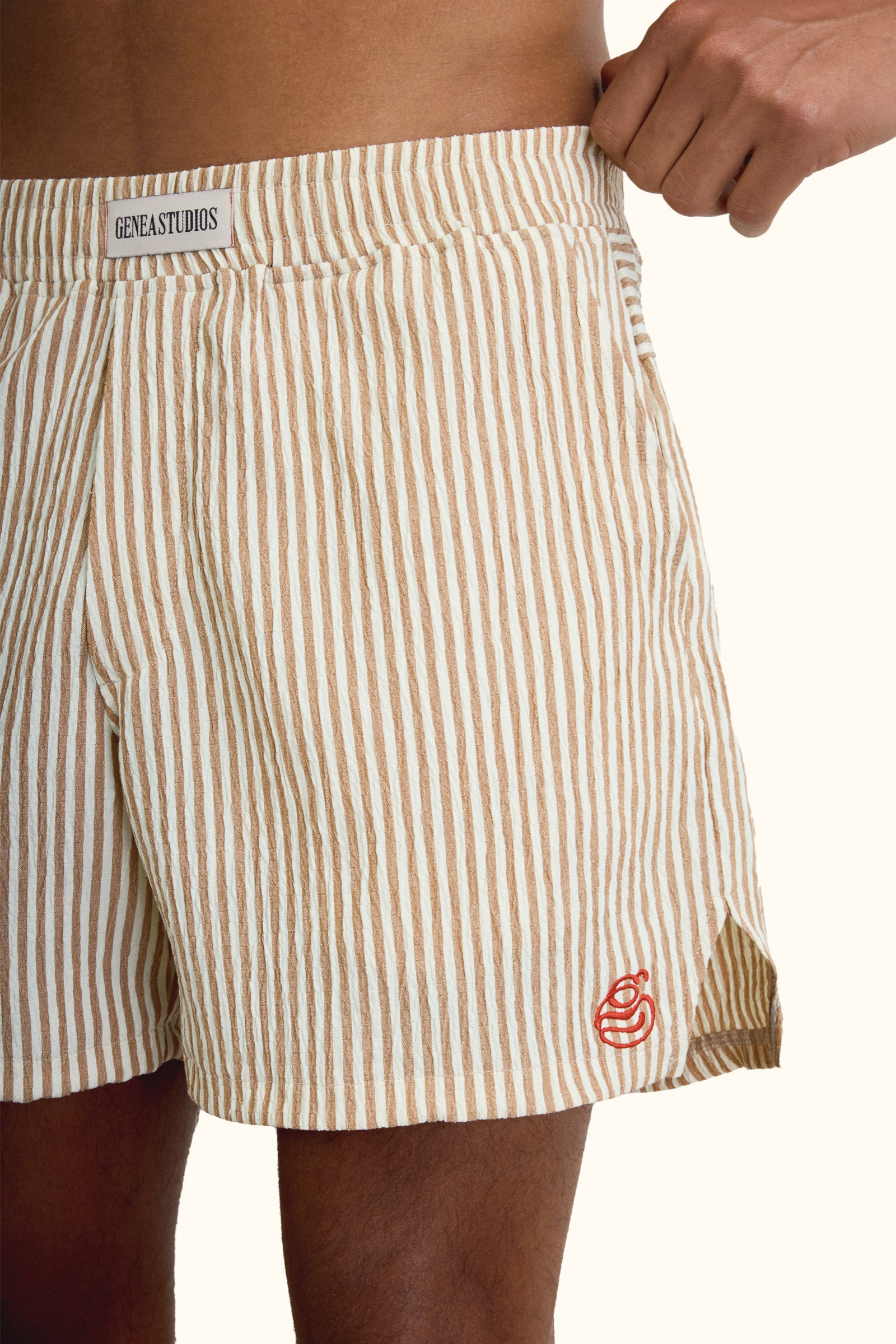 Beige Crinkle Striped Short - Beige - image 6