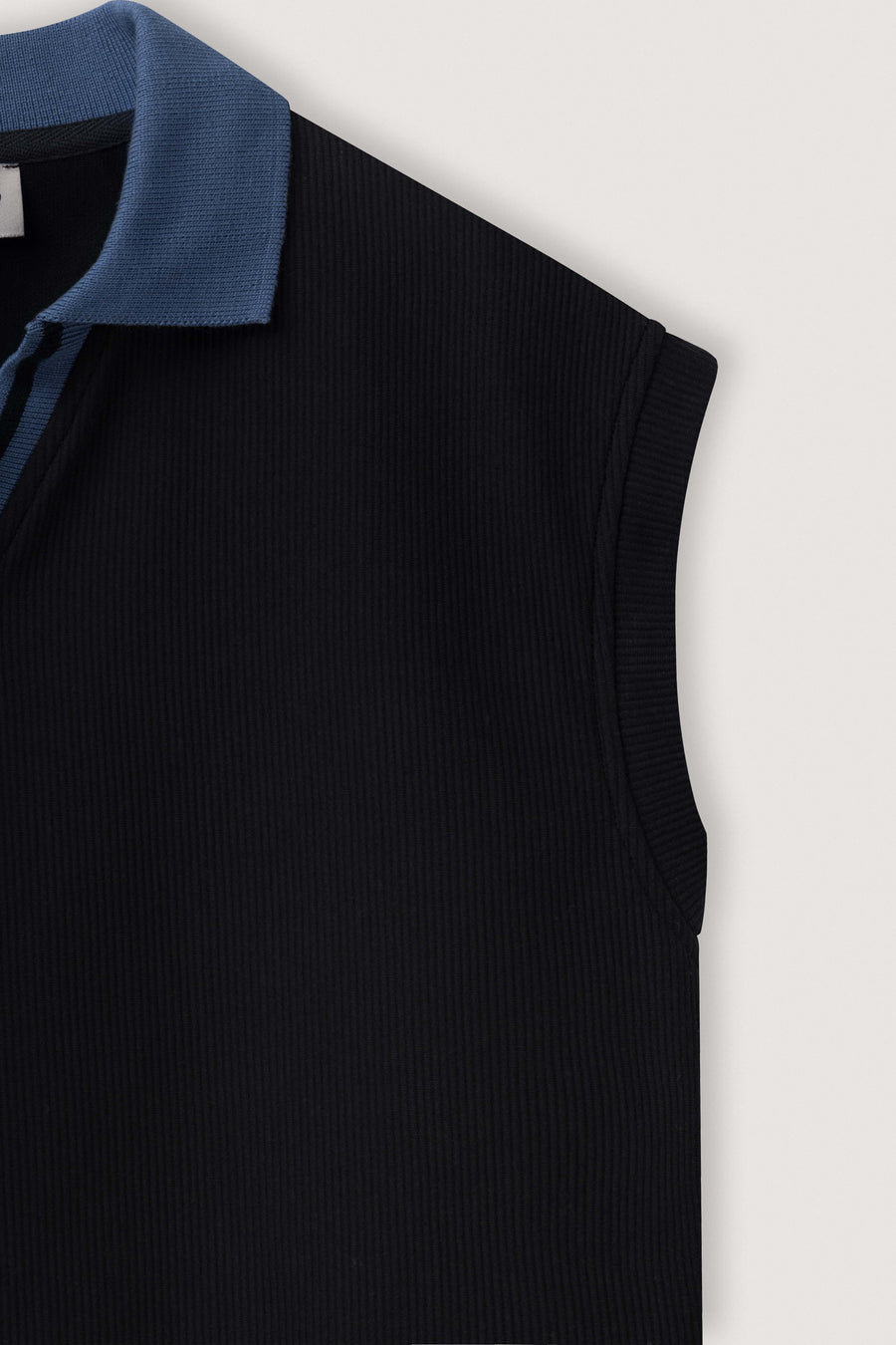 Black Boxy Sleeveless Ribbed Polo Top - White - image 2