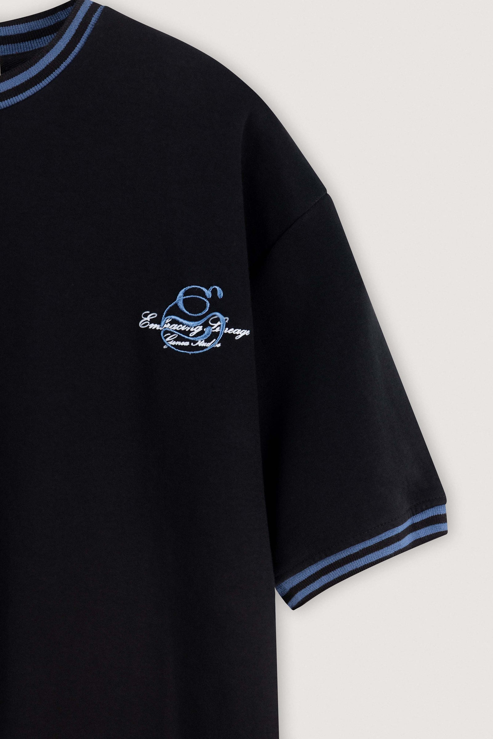 Black Contrast Collar Boxy T-Shirt - Black - image 3