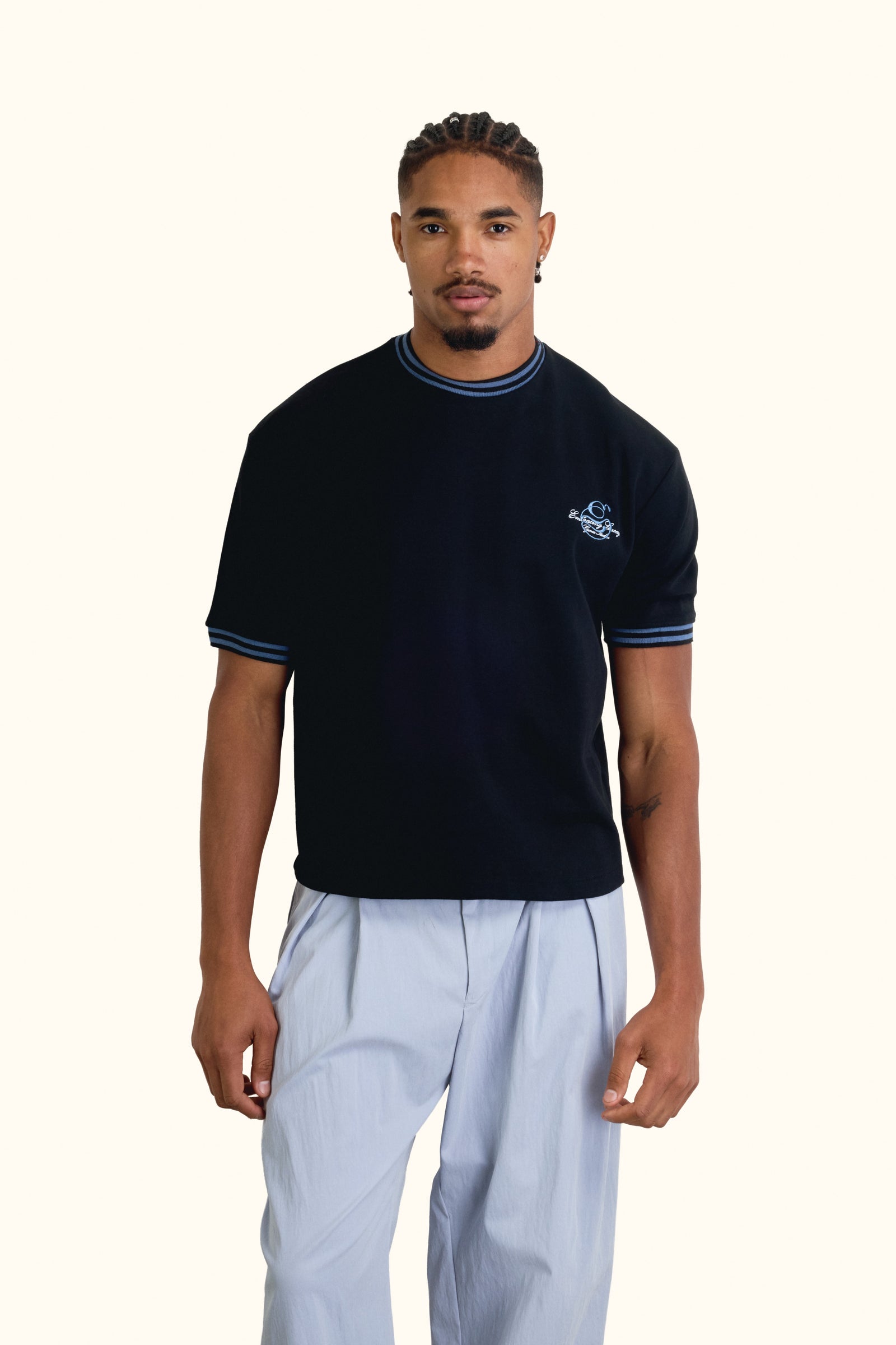 Black Contrast Collar Boxy T-Shirt - Black - image 5