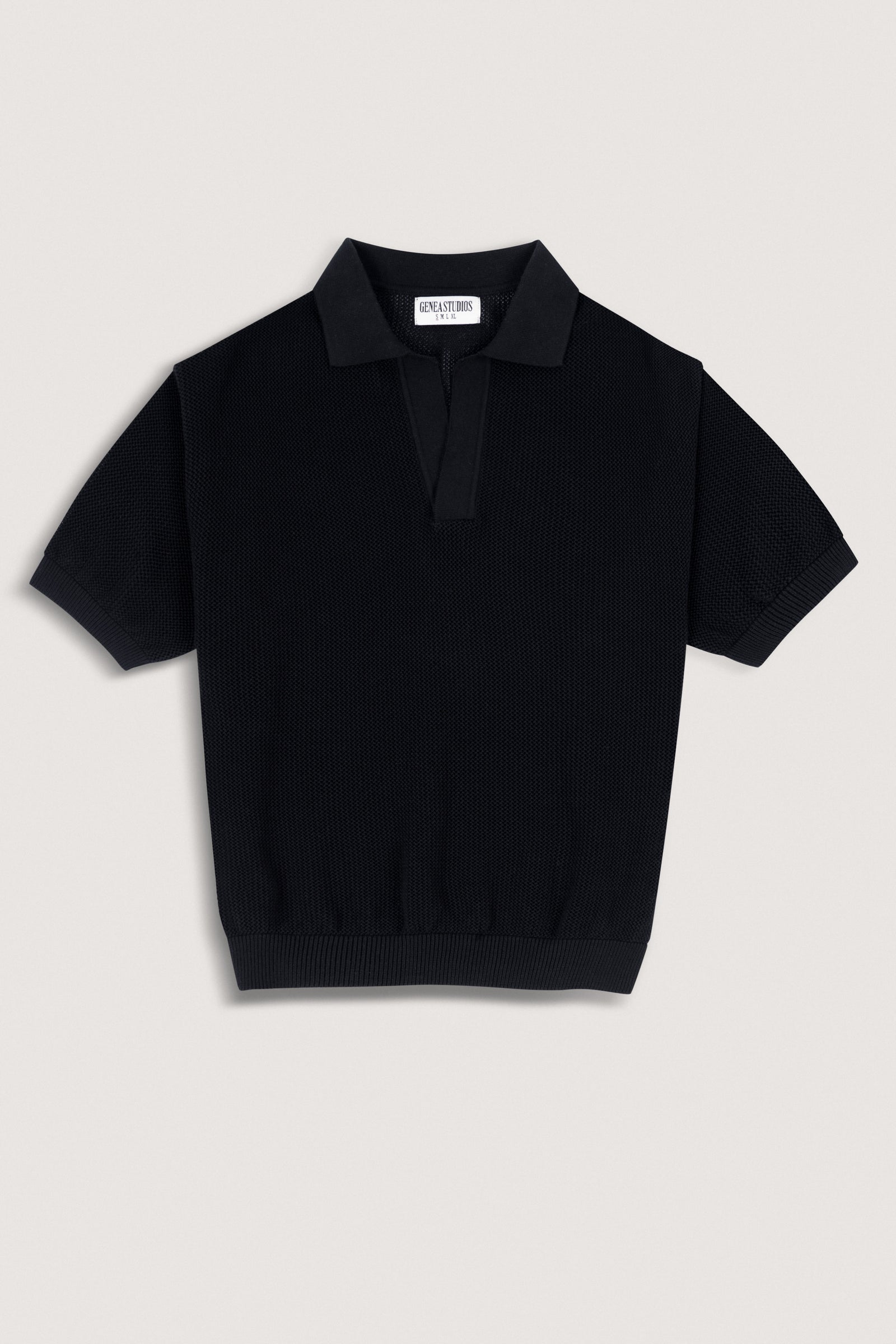 Black Cotton Knitted Polo T-Shirt - Black - image 1