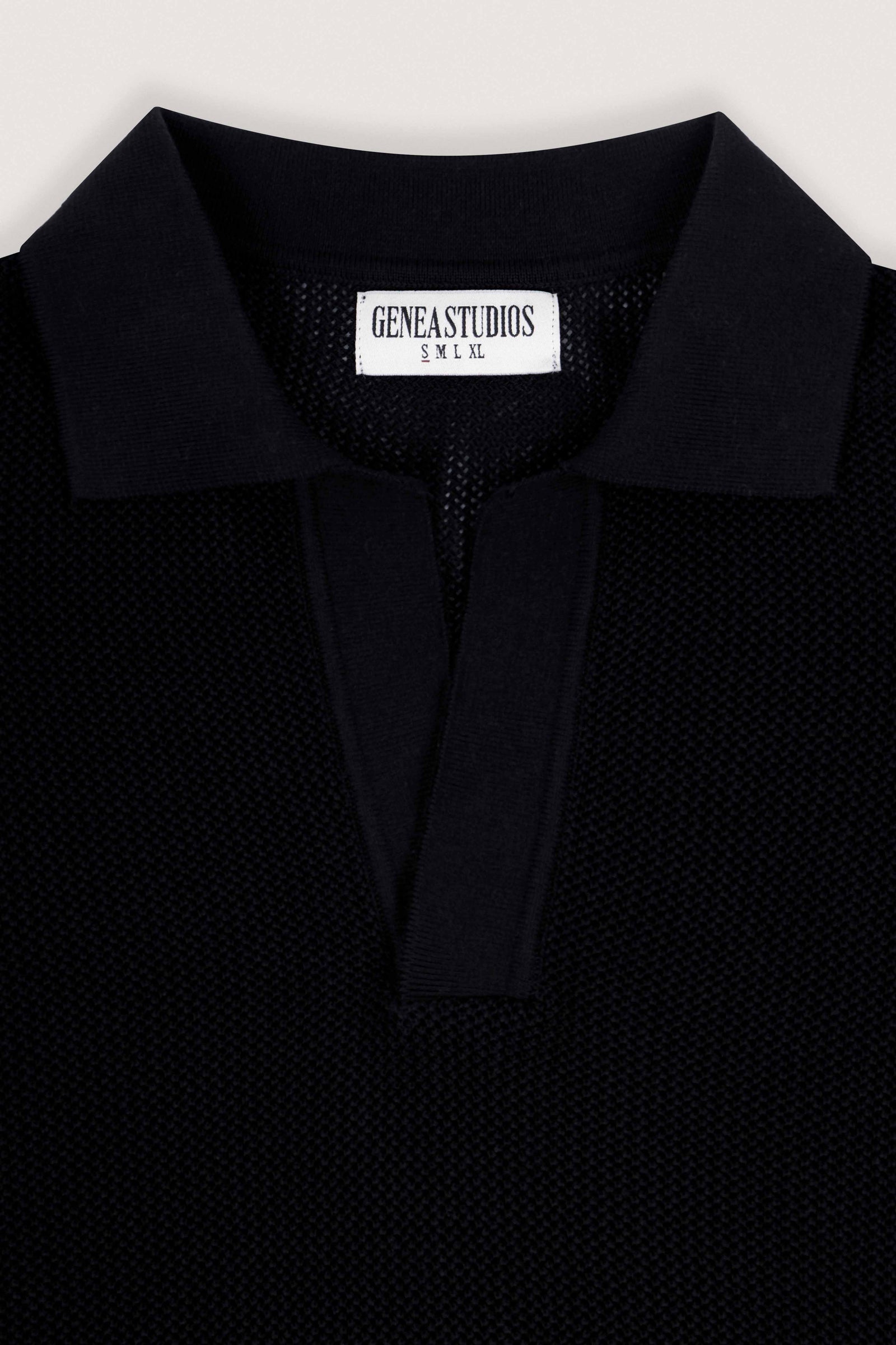 Black Cotton Knitted Polo T-Shirt - Black - image 2
