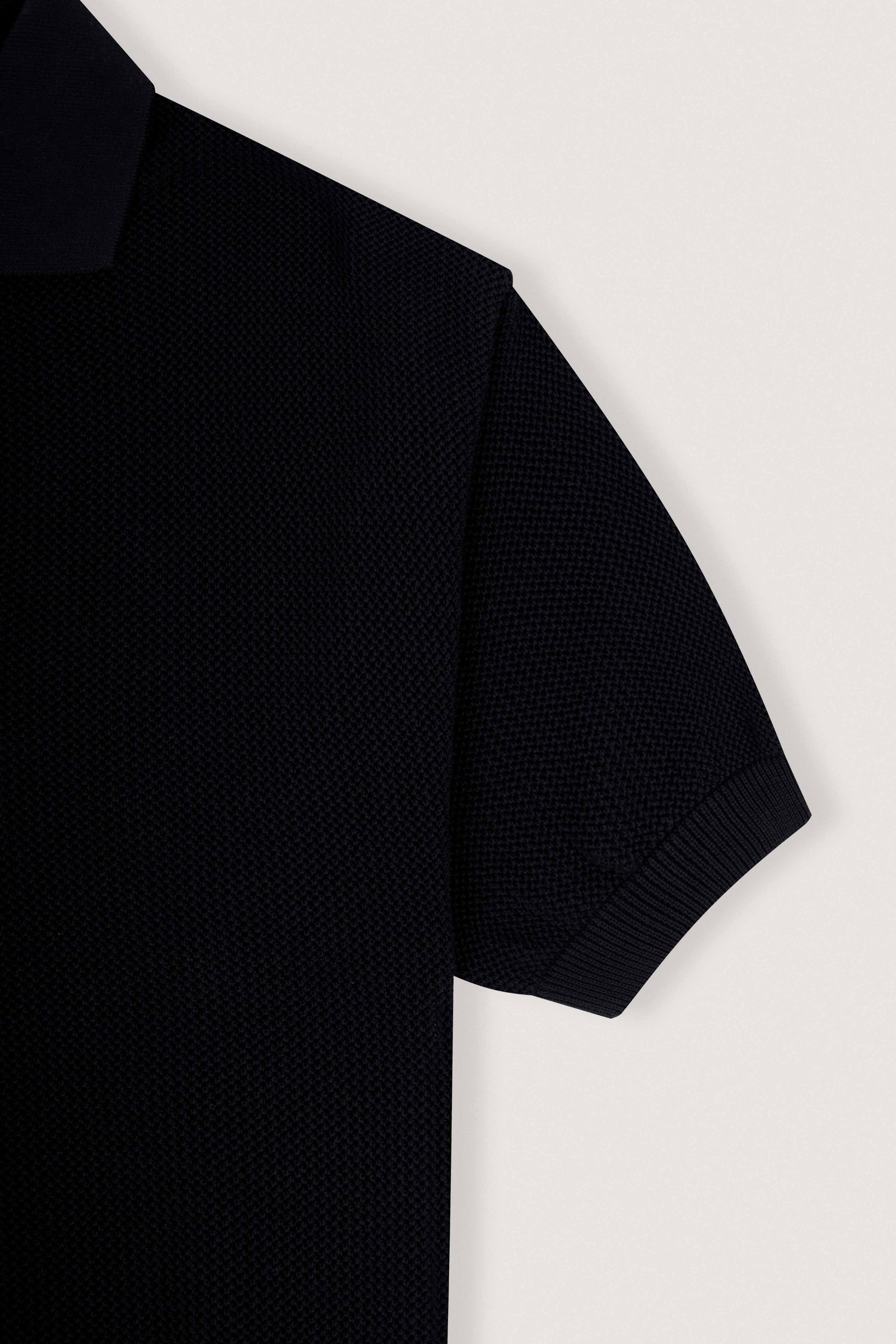 Black Cotton Knitted Polo T-Shirt - Black - image 4