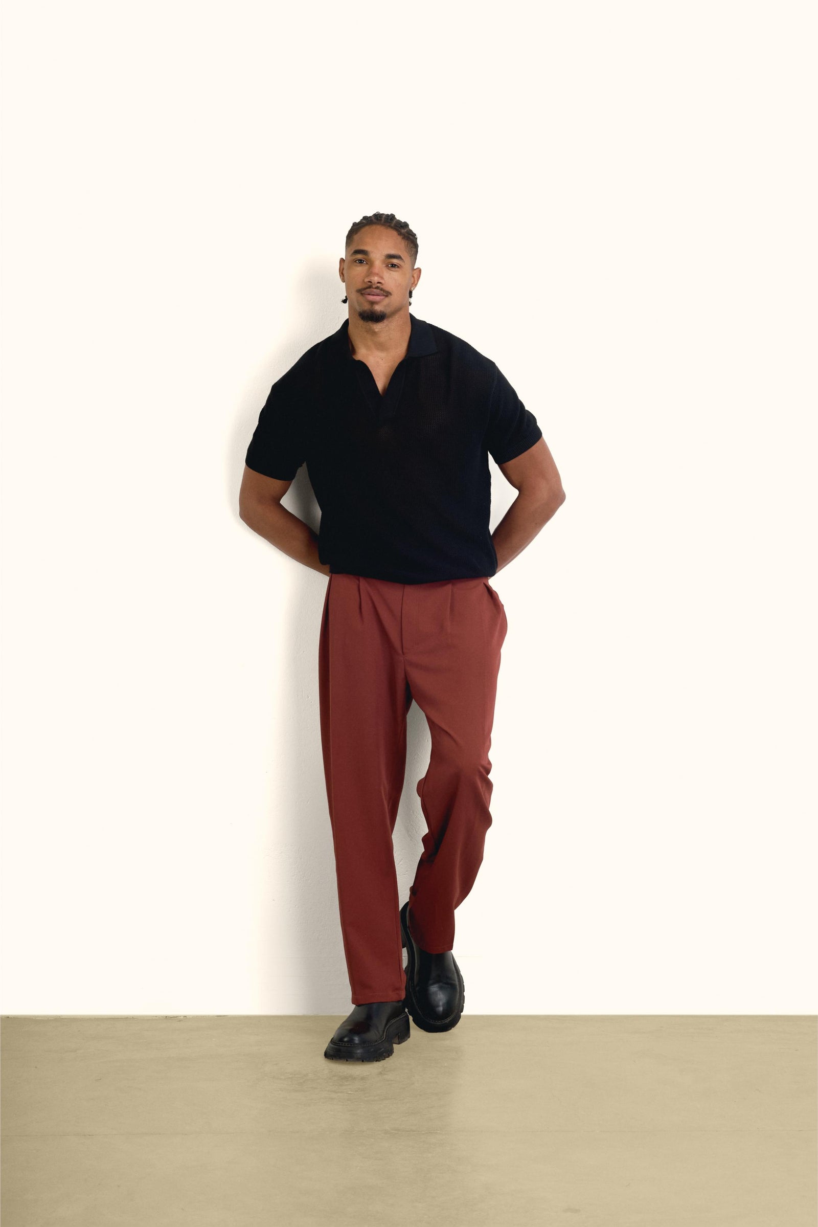 Black Cotton Knitted Polo T-Shirt - Black - image 6