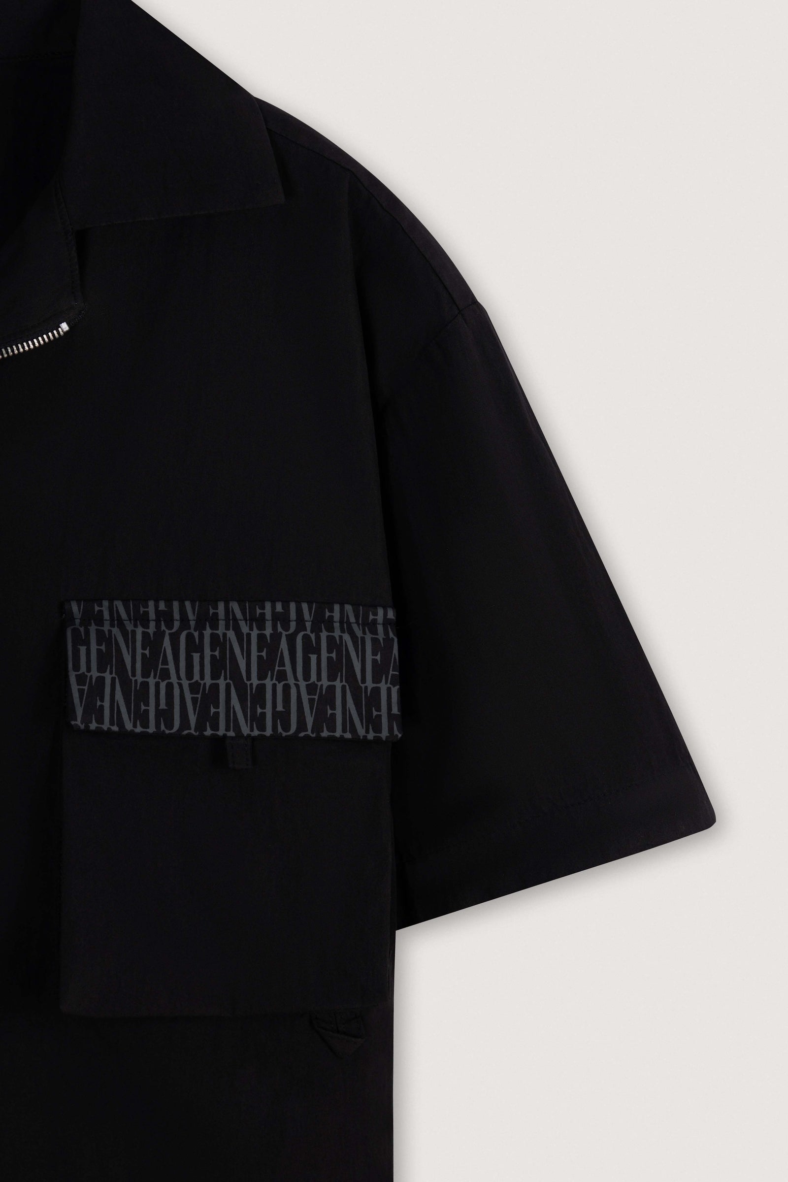 Black Short-sleeves Zip Overshirt - Black - image 4