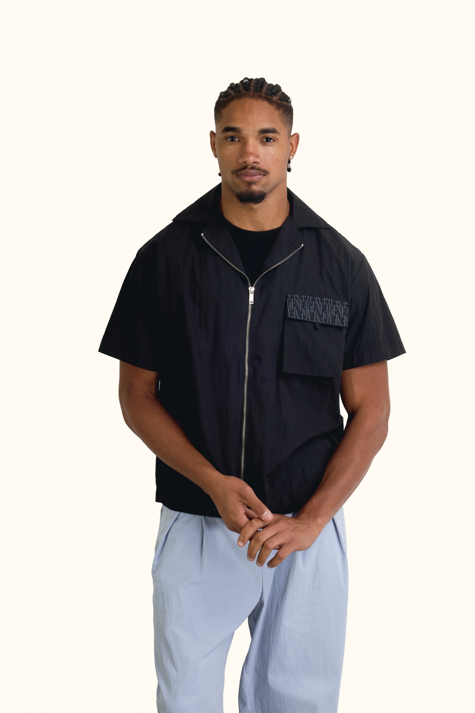 Black Short-sleeves Zip Overshirt - Black - image 6
