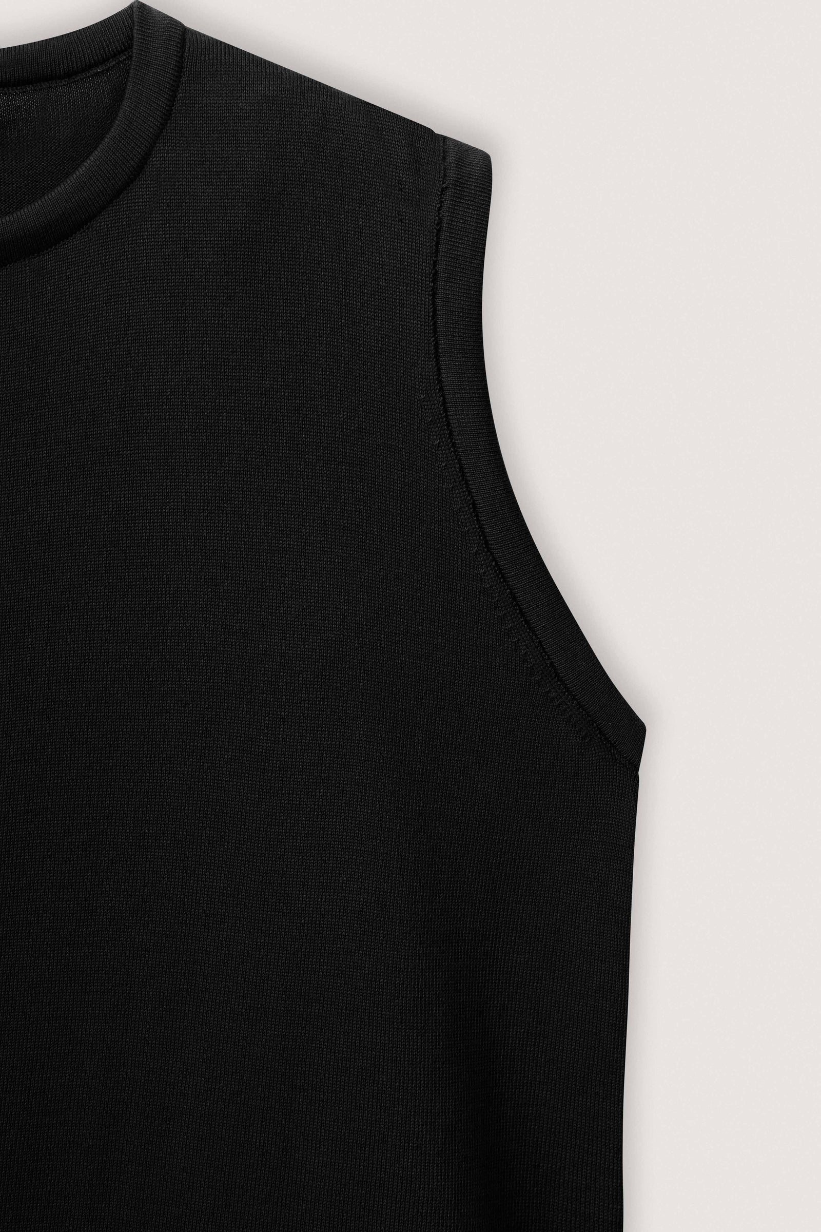 Black Sleeveless Cotton Knit Top - Black - image 3