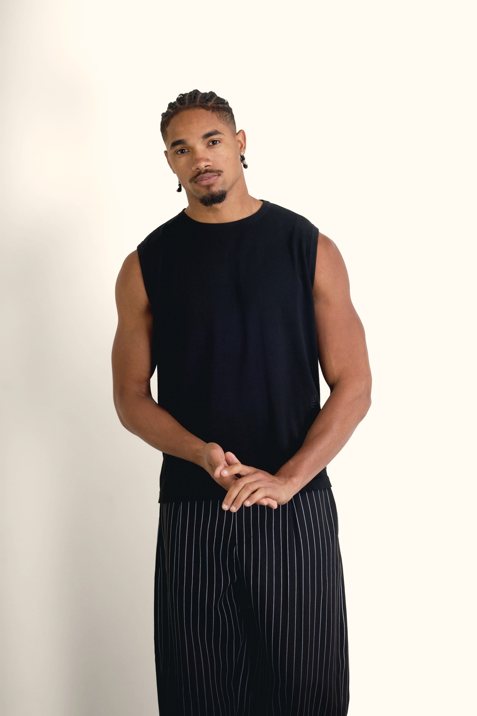 Black Sleeveless Cotton Knit Top - Black - image 5