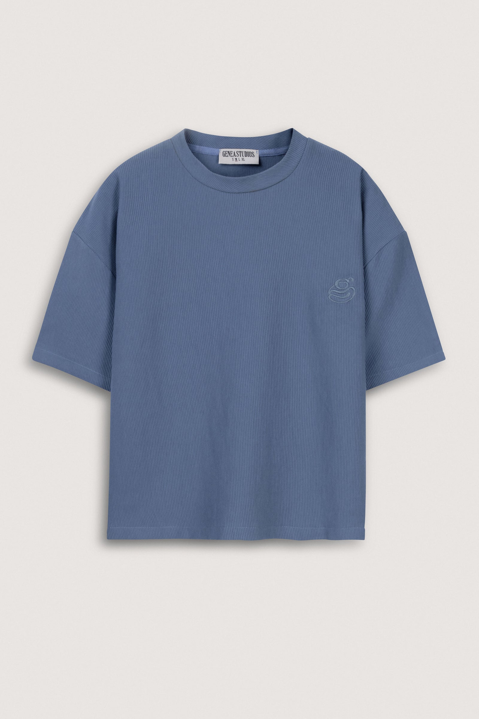 Blue Boxy Ribbed Basic T-Shirt - Blue - image 1