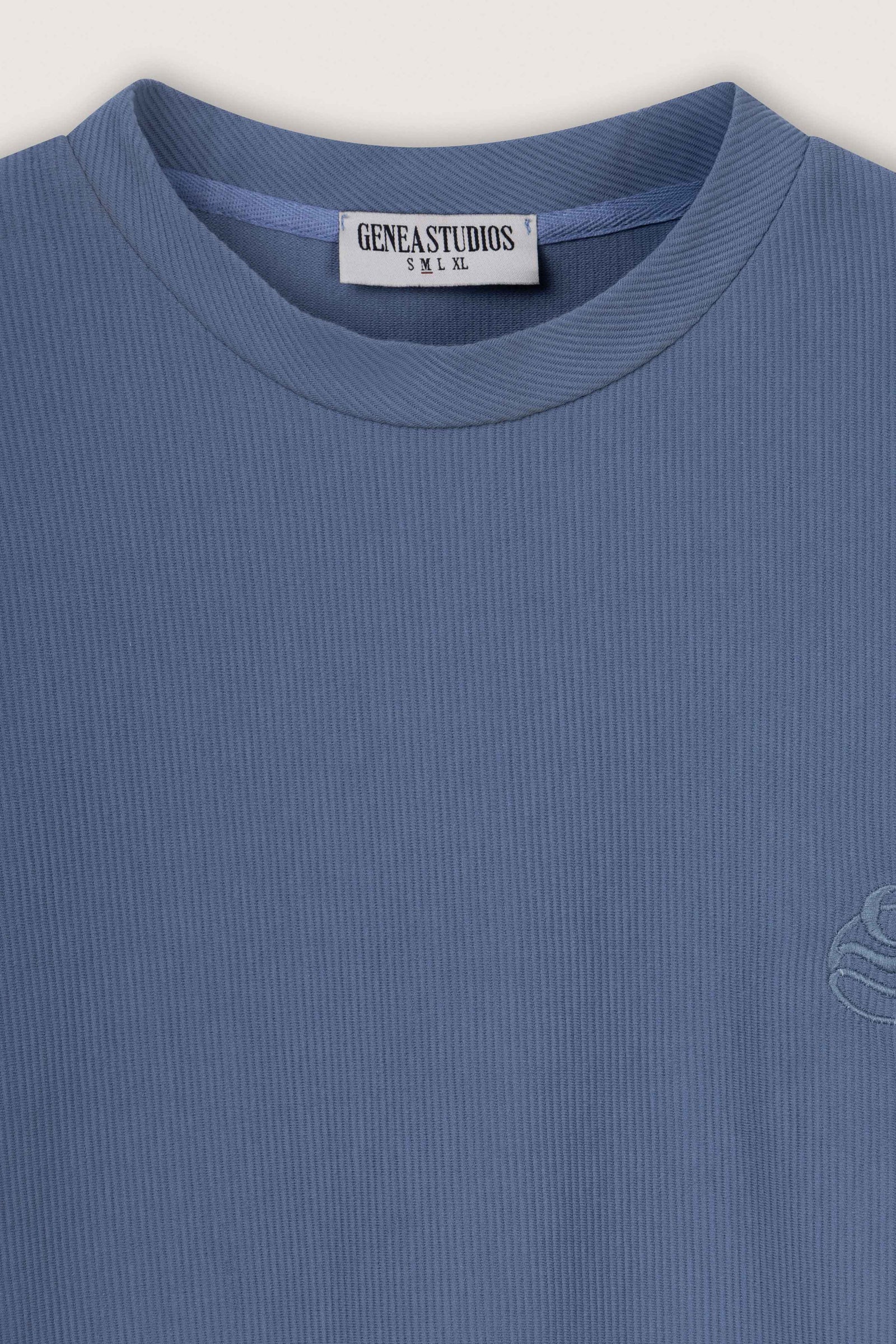 Blue Boxy Ribbed Basic T-Shirt - Blue - image 2