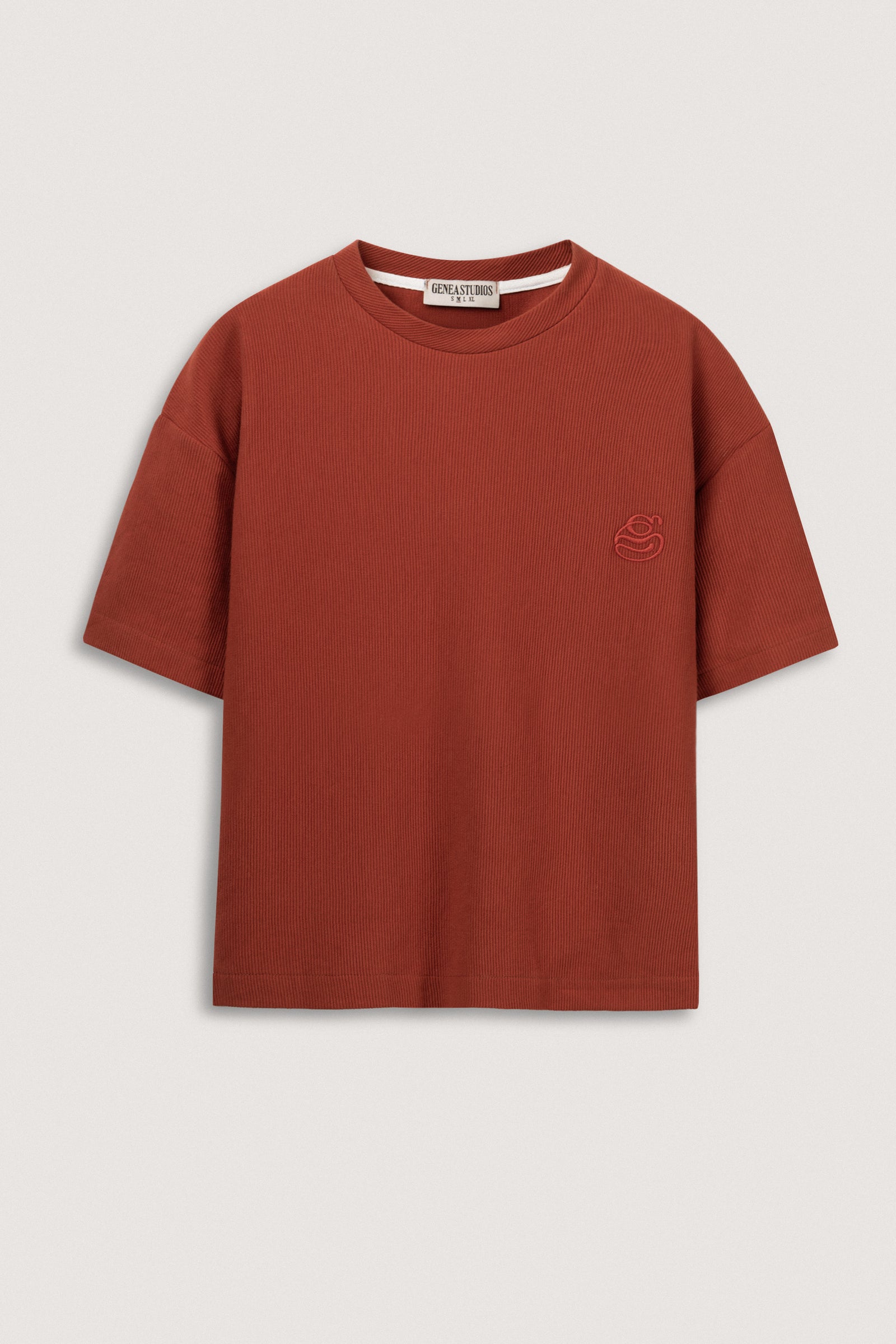 Brick Boxy Ribbed Basic T-Shirt - Brick Red - image 1