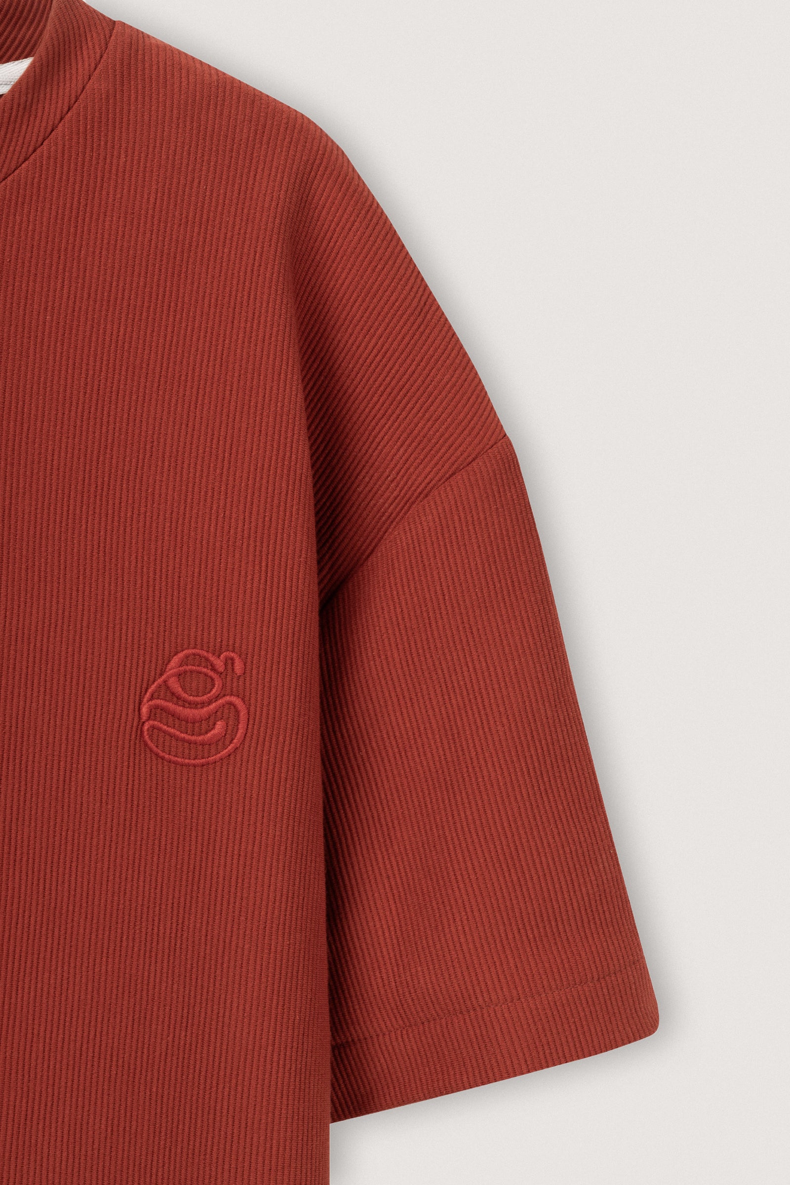 Brick Boxy Ribbed Basic T-Shirt - Brick Red - image 3