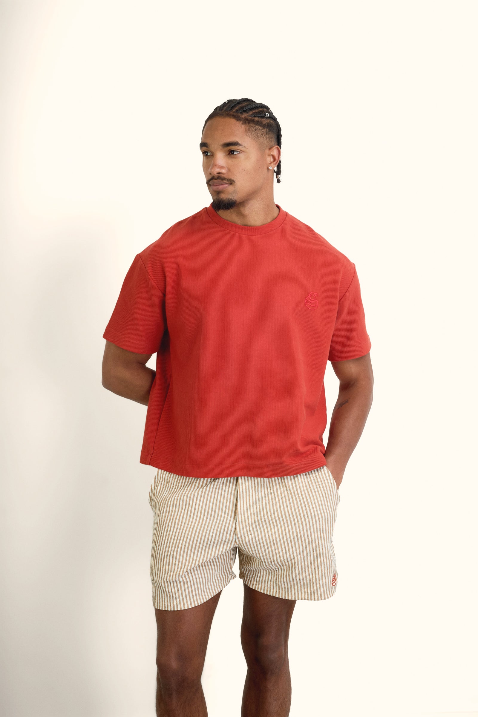 Brick Boxy Ribbed Basic T-Shirt - Brick Red - image 5