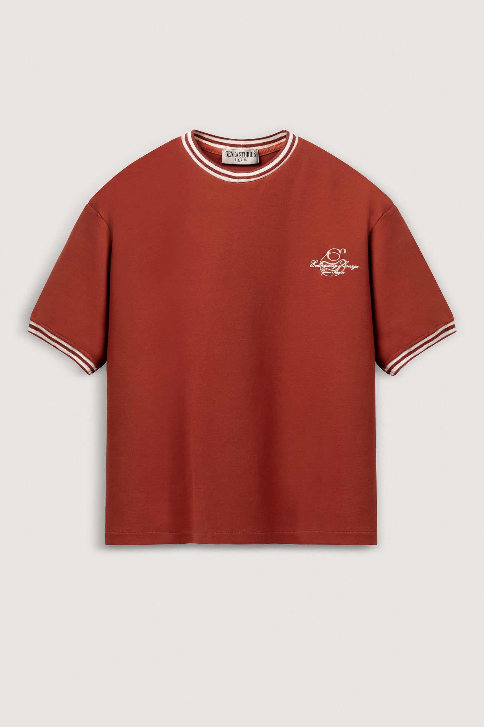 Brick Contrast Collar Boxy T-Shirt - Brick - image 1