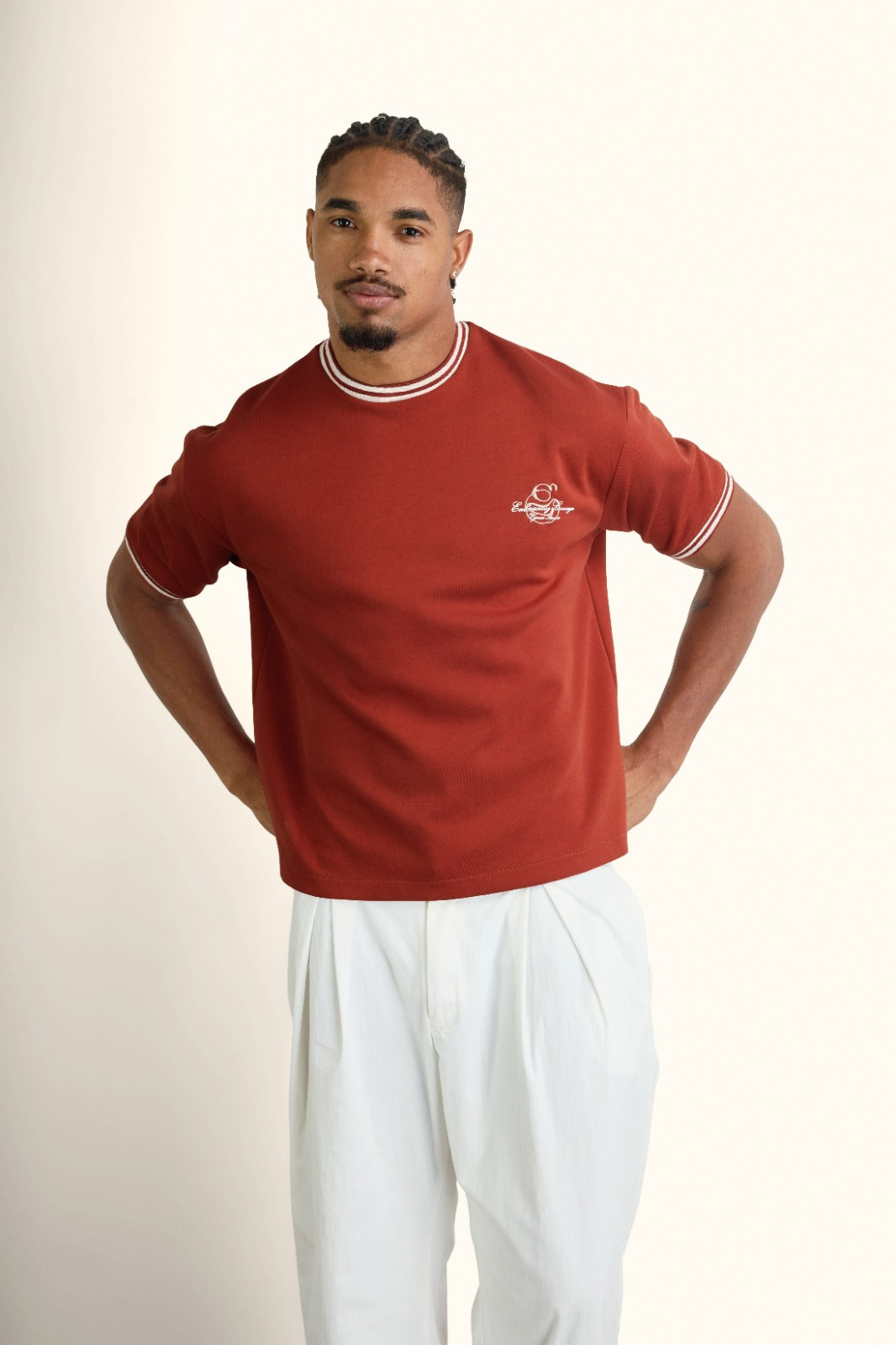 Brick Contrast Collar Boxy T-Shirt - Brick - image 5