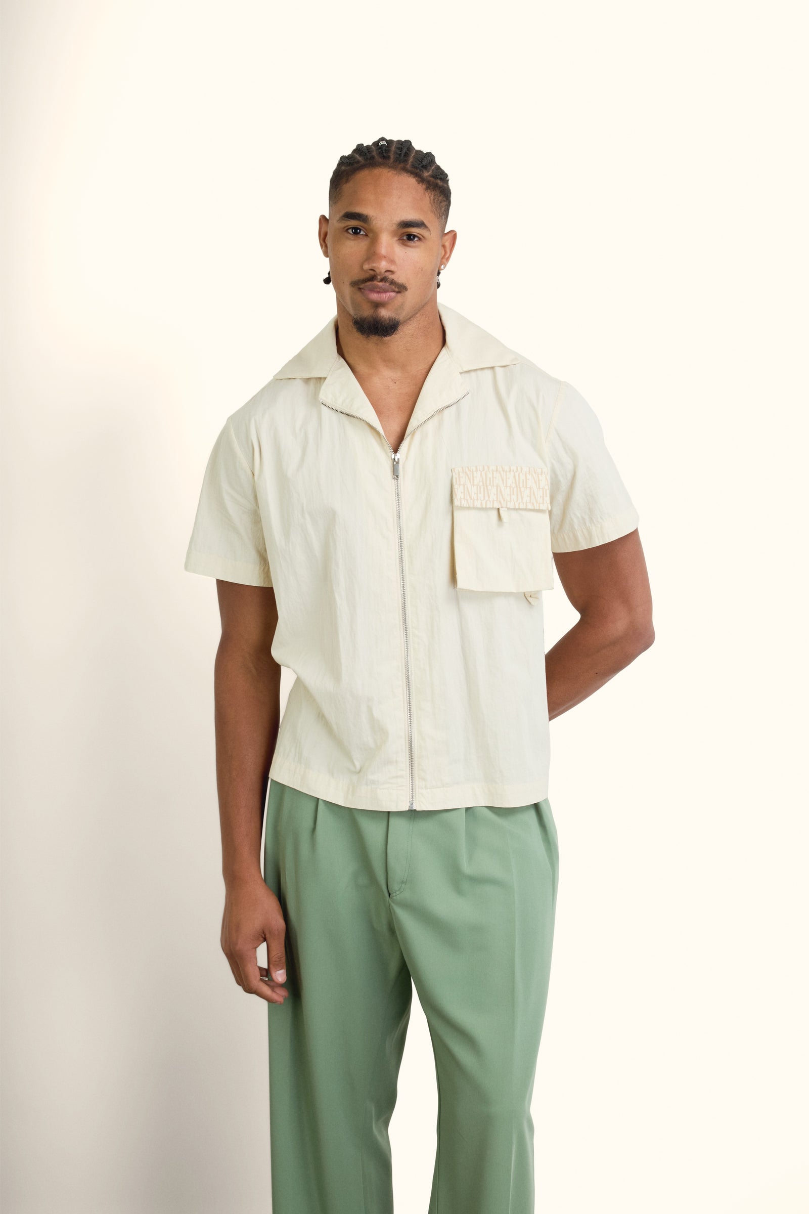 Cream Short-Sleeve Zip Overshirt - Cream - image 5