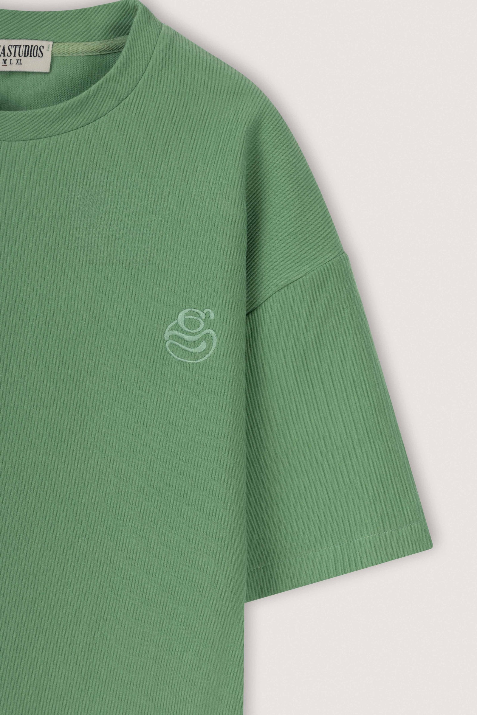 Green Boxy Ribbed Basic T-Shirt - Green - image 3