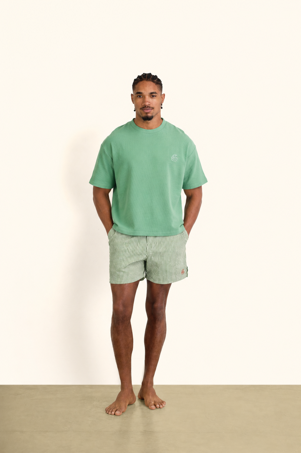 Green Crinkle Striped Short - Green - image 6