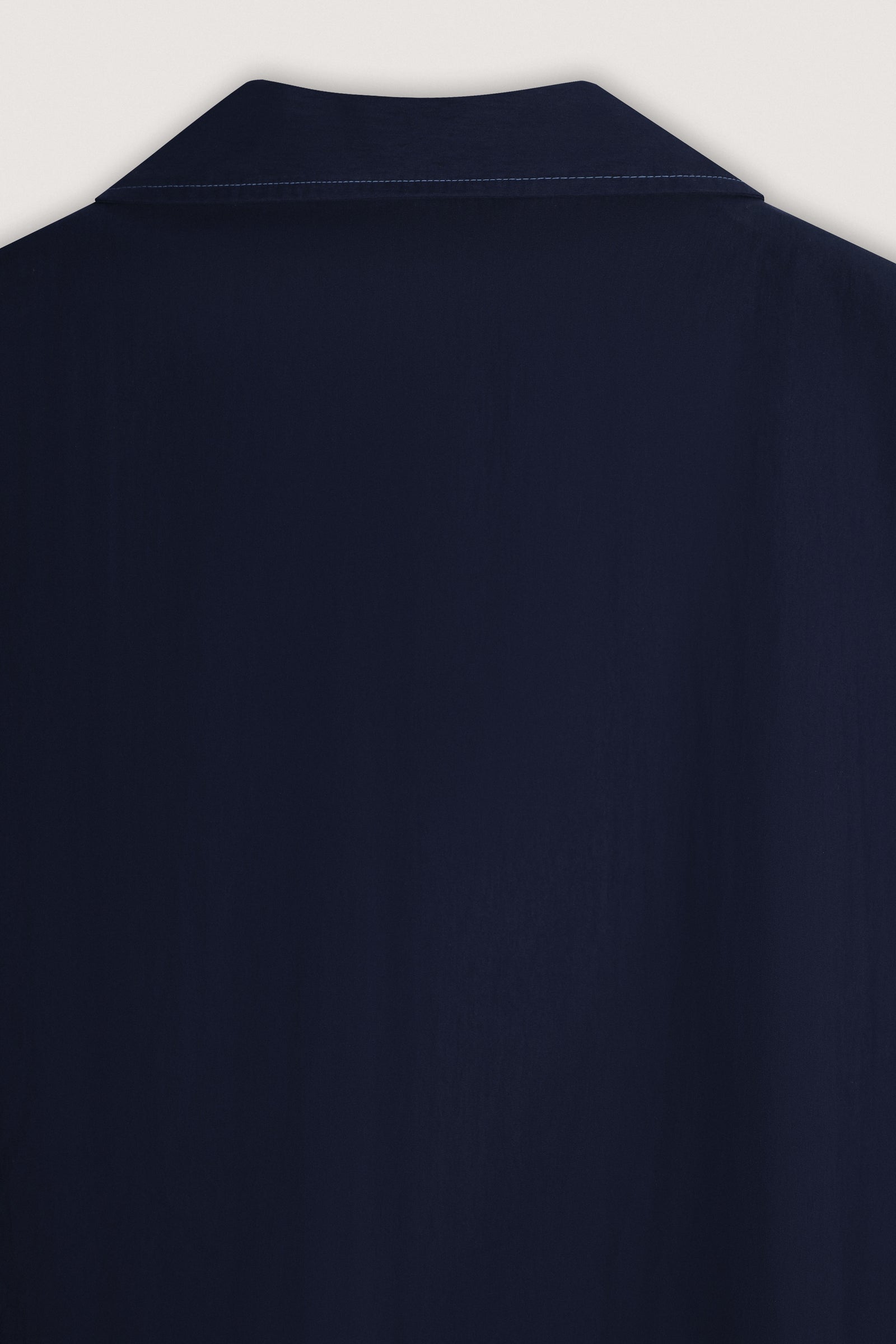Navy Blue Short-Sleeve Contrast-Stitch Boxy Shirt - Navy Blue - image 3