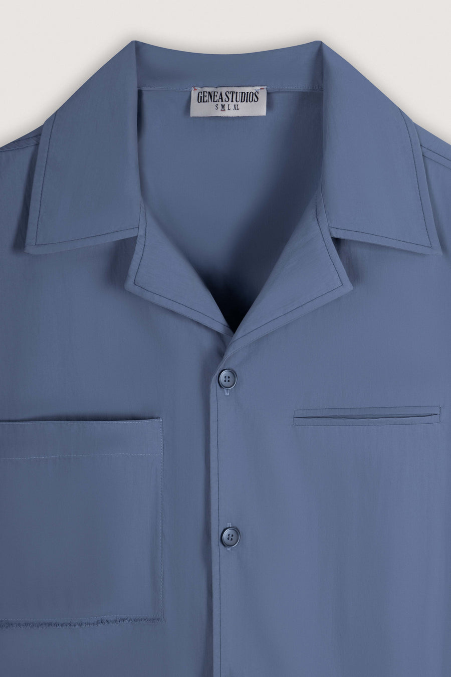Slate Blue Short-Sleeve Contrast-Stitch Boxy Shirt - Navy Blue - image 2